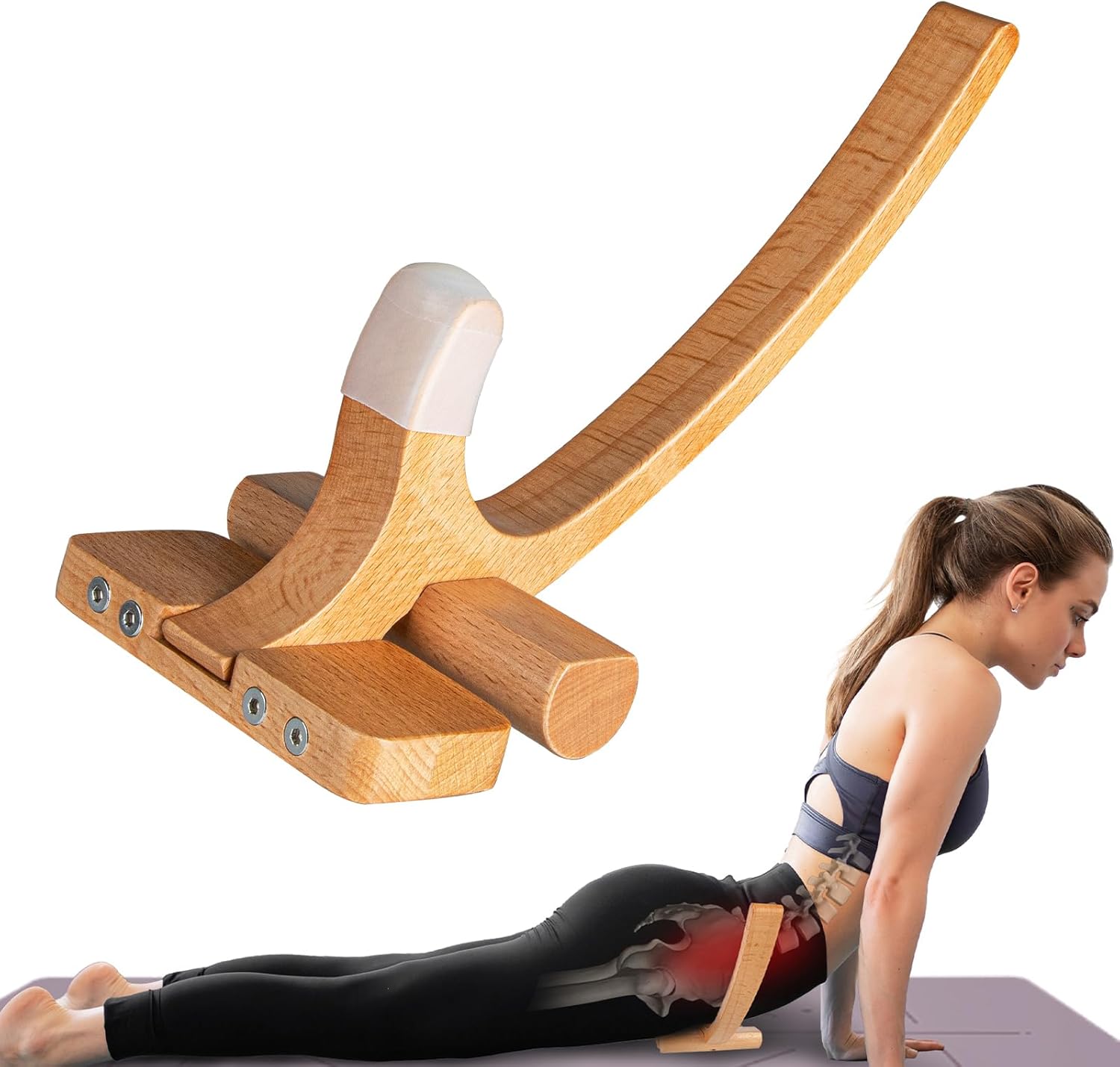 Hip Hook, Psoas Release Tool, Wooden Reinforced Hip Hook Release Tool, Deep Tissue Massager for Sciatica, Back & Posture Relief, Trigger Point Portable Self‑Therapy Tool
