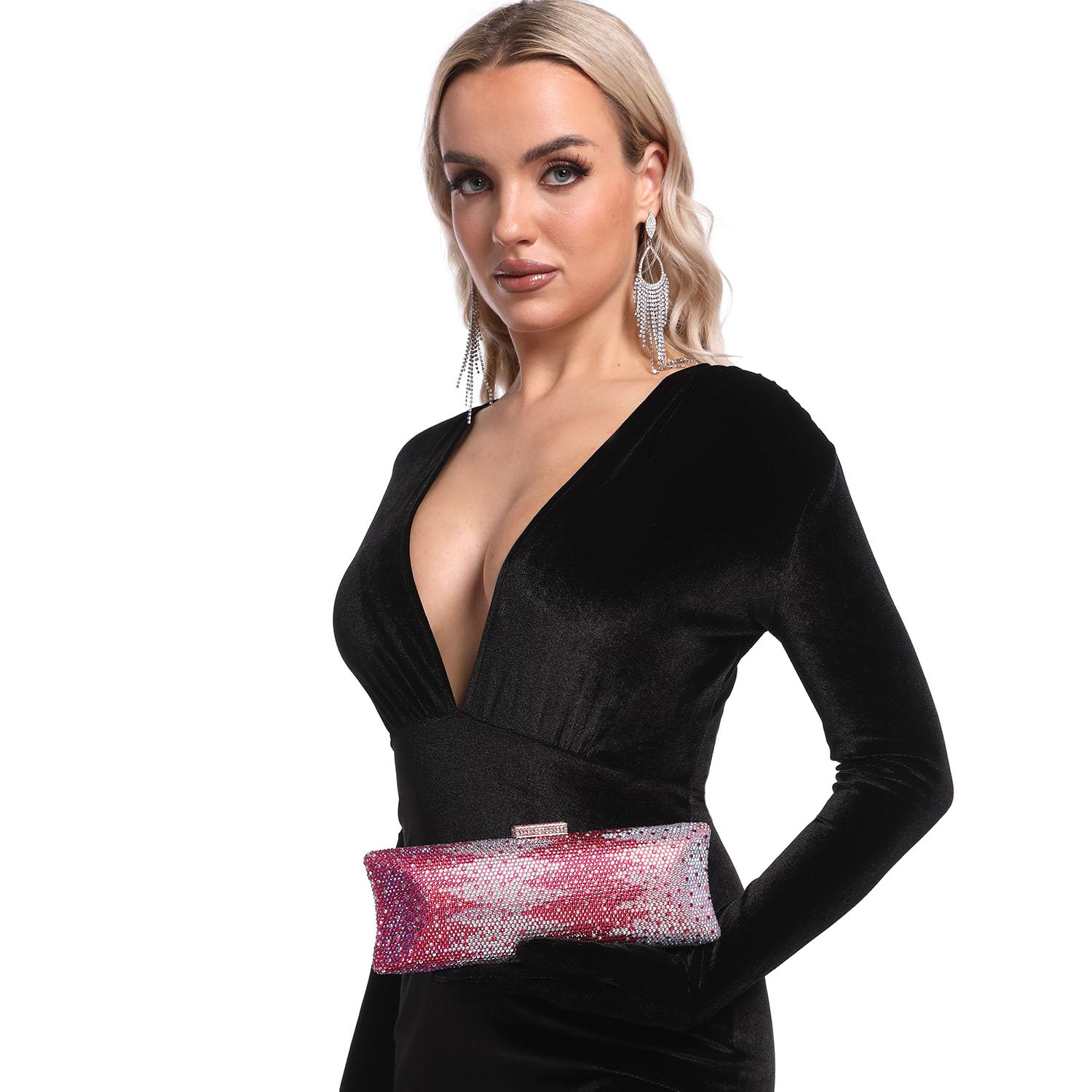 Boutique De FGG Mini monederos de mano con diamantes de imitación para mujer, bolsos largos de noche y embragues, bolsa de mano de cristal para fiesta de graduación