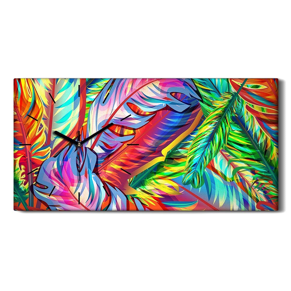 Horloge sur toile sans tic-tac décoration art mural moderne plumes oiseaux