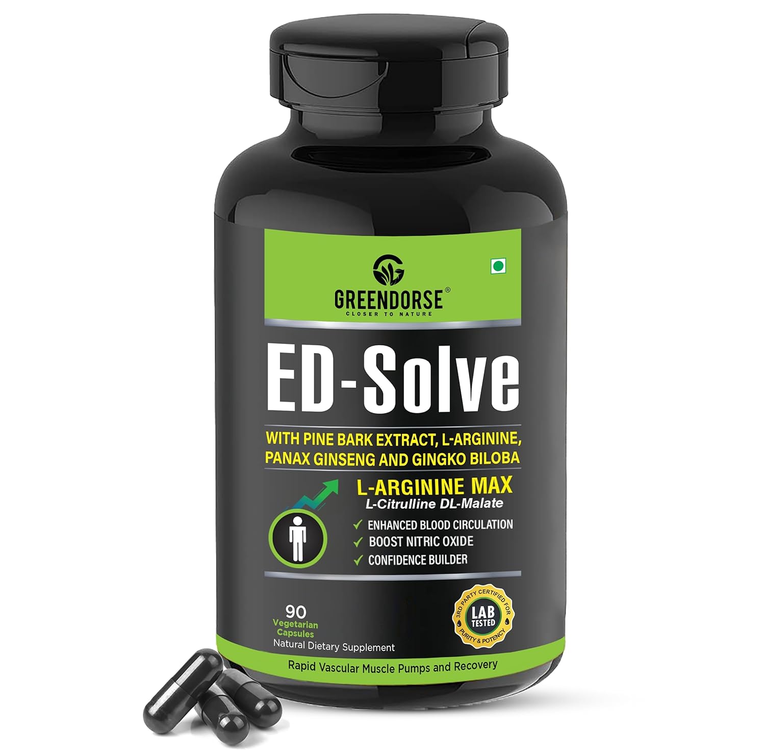 GREENDORSE EDSolve L Arginine L Citulline Nitric Oxide Capsules for Men