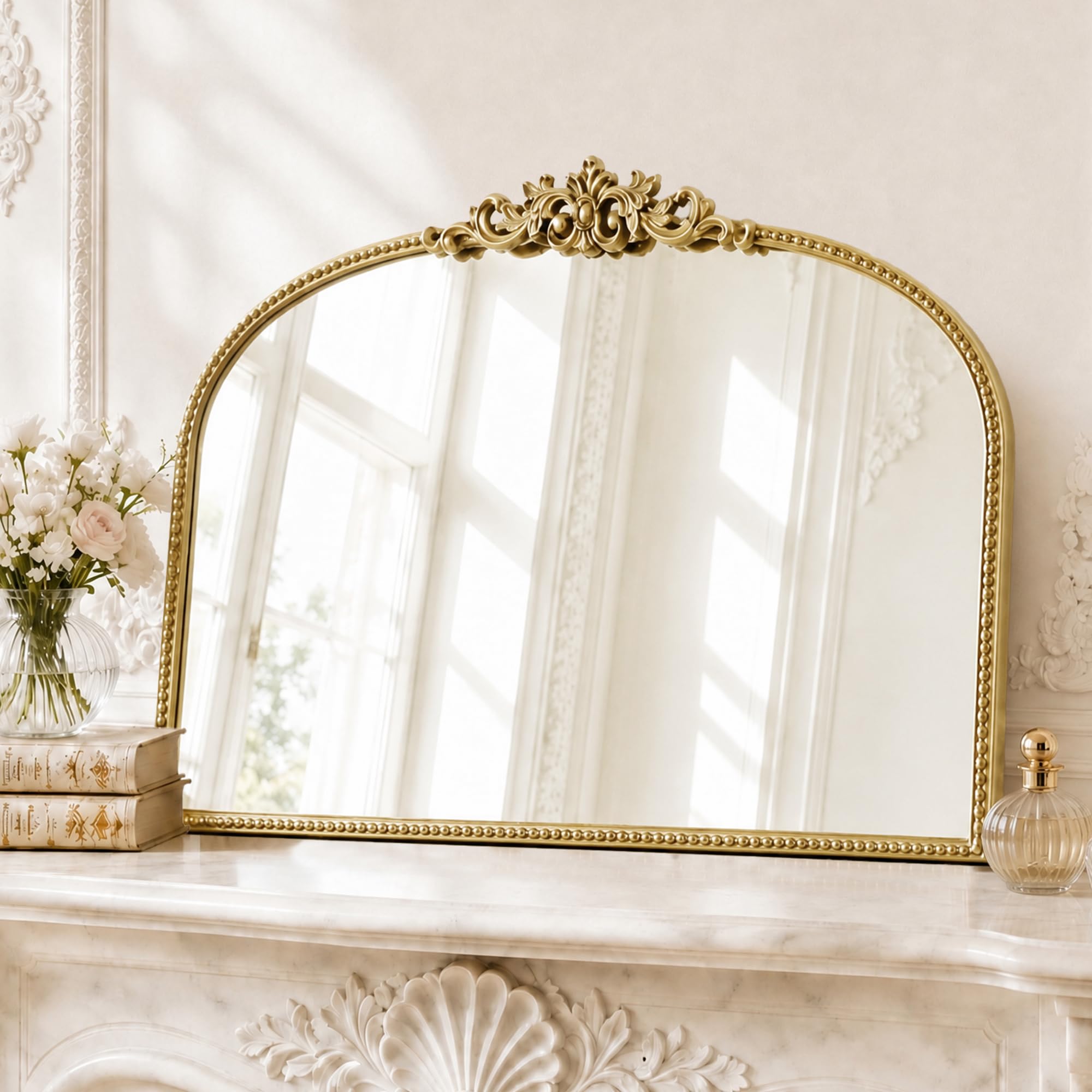 Awhtixbo Arched Baroque Mirror, Gold Vintage Wall Mirror 80x60 cm