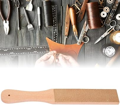 Double Sided Leather Strop for Knife Sharpening, Leather Sharpening Strop Knife Strop with Ergonomic Handle for Honing Knives, Woodworking Chisels, 28 X 4 X 15.5 cm