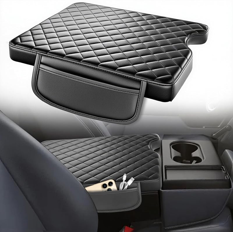 Capa para apoio de braço do console central AZEAM em couro sintético preta para Ford F-150, F-250, F-350, F-450 e F-550 – 1 unidade