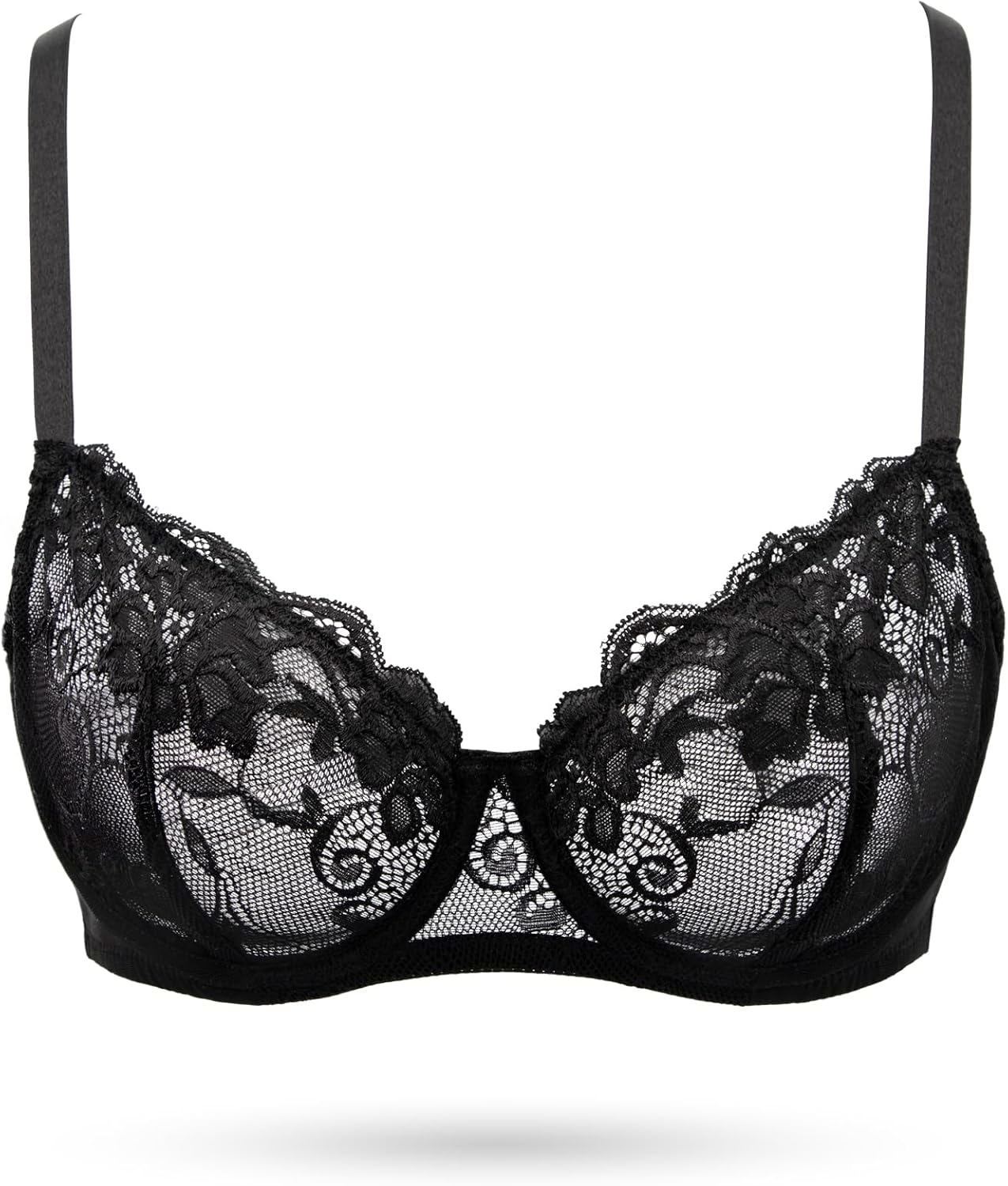 Women's Balconette Lace Bra Sexy Unlined Sheer Bras Demi See Through Underwire Lift Bralette