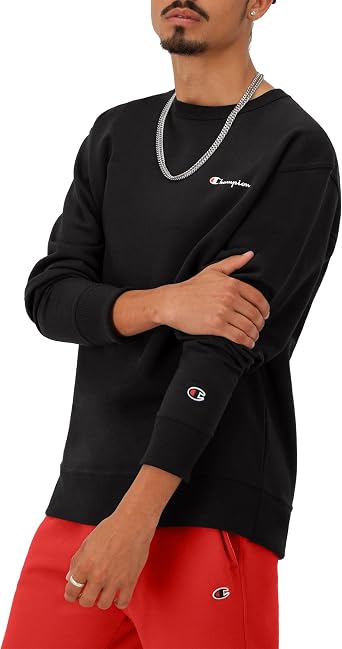 Champion Mens Crewneck Fleece Sweatshirt, Standard Fit, Midweight, Script Logo, Available in Regular and Big & Tall