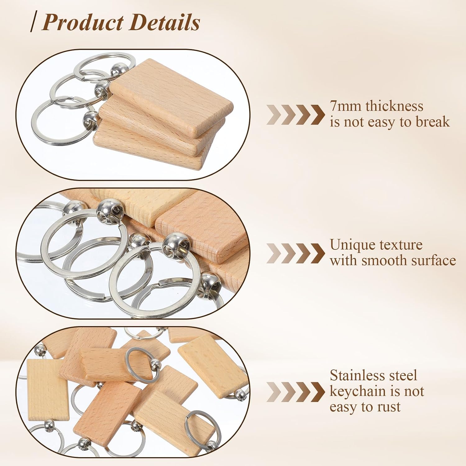 60 Pcs Wooden Keychain Blanks Bulk, Rectangle Wood Key Chains Laser Engraving Unfinished Slice with 60 pcs Ring Key Tag for DIY Crafts Gift Accessories 2×1.2 inch
