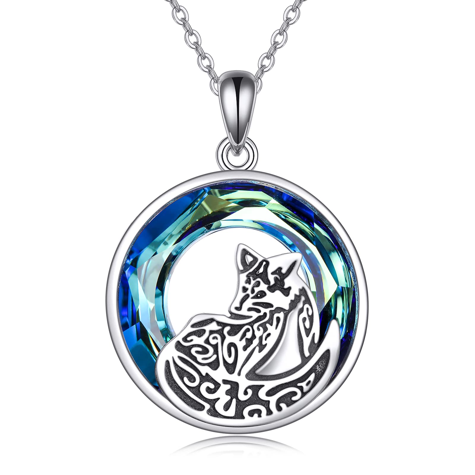 YAFEINI Volpe collana in argento Sterling volpe e luna ciondolo