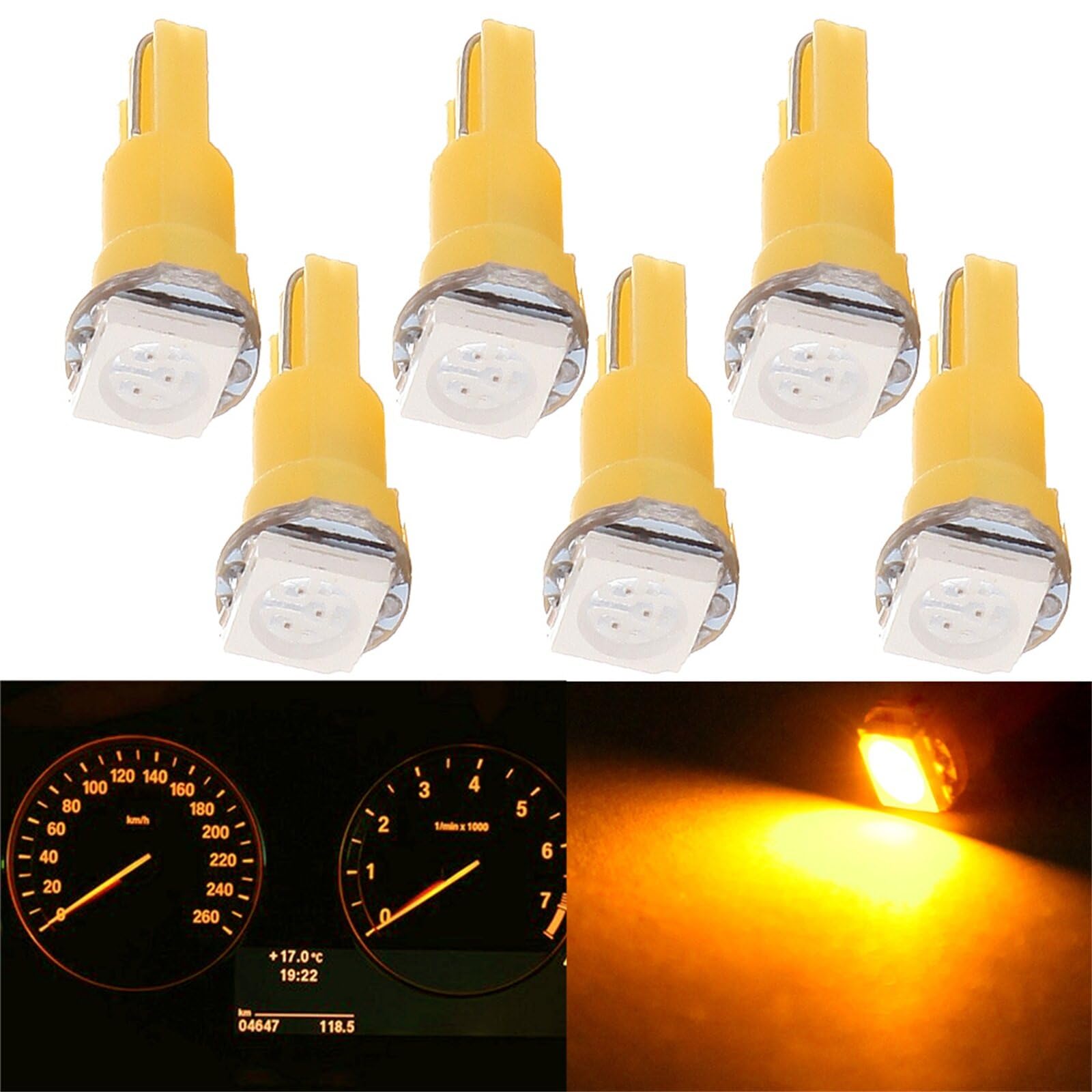 ECCPP 6x Instrument Cluster Dash Panel Lights T5-1-5050-SMD-Yellow 17, 18, 27, 37, 58, 70, 73, 74, 79, 85, 86, 206, 207, 286, 306, 307, 308, 406, 407 2721