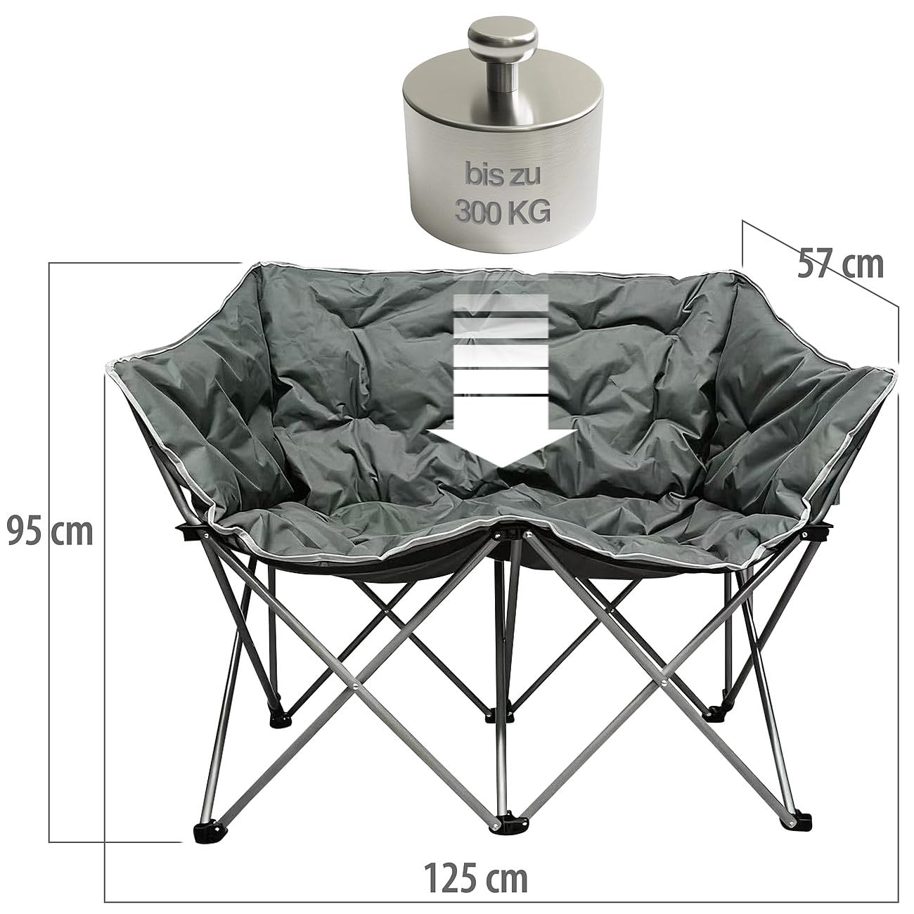 Semptec Urban Survival Technology Campingstuhl faltbar: Klappbarer Doppel-Campingstuhl für 2 Personen, bis 300 kg, grau (für Zwei, tragbar)