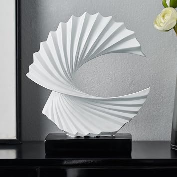 Modern Abstract Sculptures Ocean Wave policiations in White - Elegant Accents for Bedroom and Living Room - 11" Figurines with Black Base