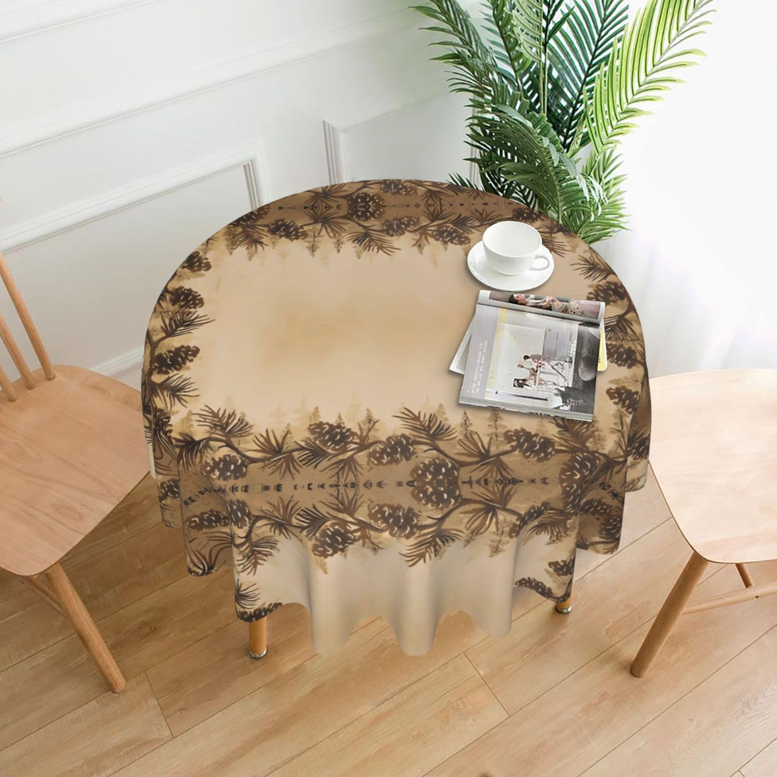 hhxvcv Pine Cone Border Round Tablecloth – Dining Table Cover
