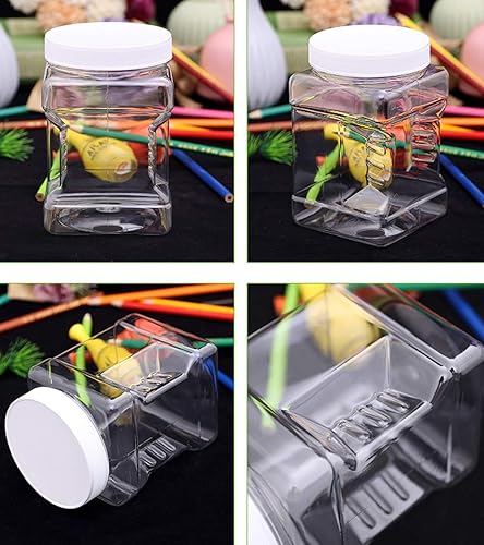 Miniatura 5 de Lawei Paquete de 6 tarros cuadrados de plástico con tapas, recipientes rectangulares transparentes de 30 onzas para 4 tazas con asas de fácil