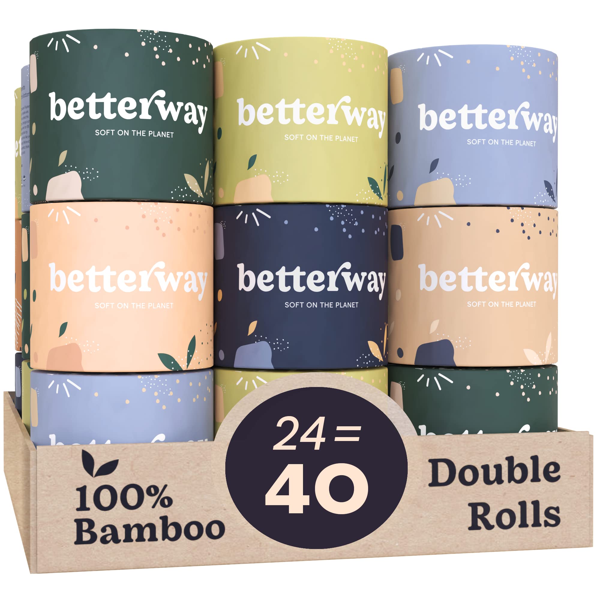 Photo 1 of Betterway Bamboo Toilet Paper 3 PLY - Eco Friendly, Sustainable Toilet Tissue - 24 Double Rolls & 360 Sheets Per Roll - Septic Safe - Organic, Plastic Free, Compostable & Biodegradable - FSC Certified 24 Count (Pack of 1)