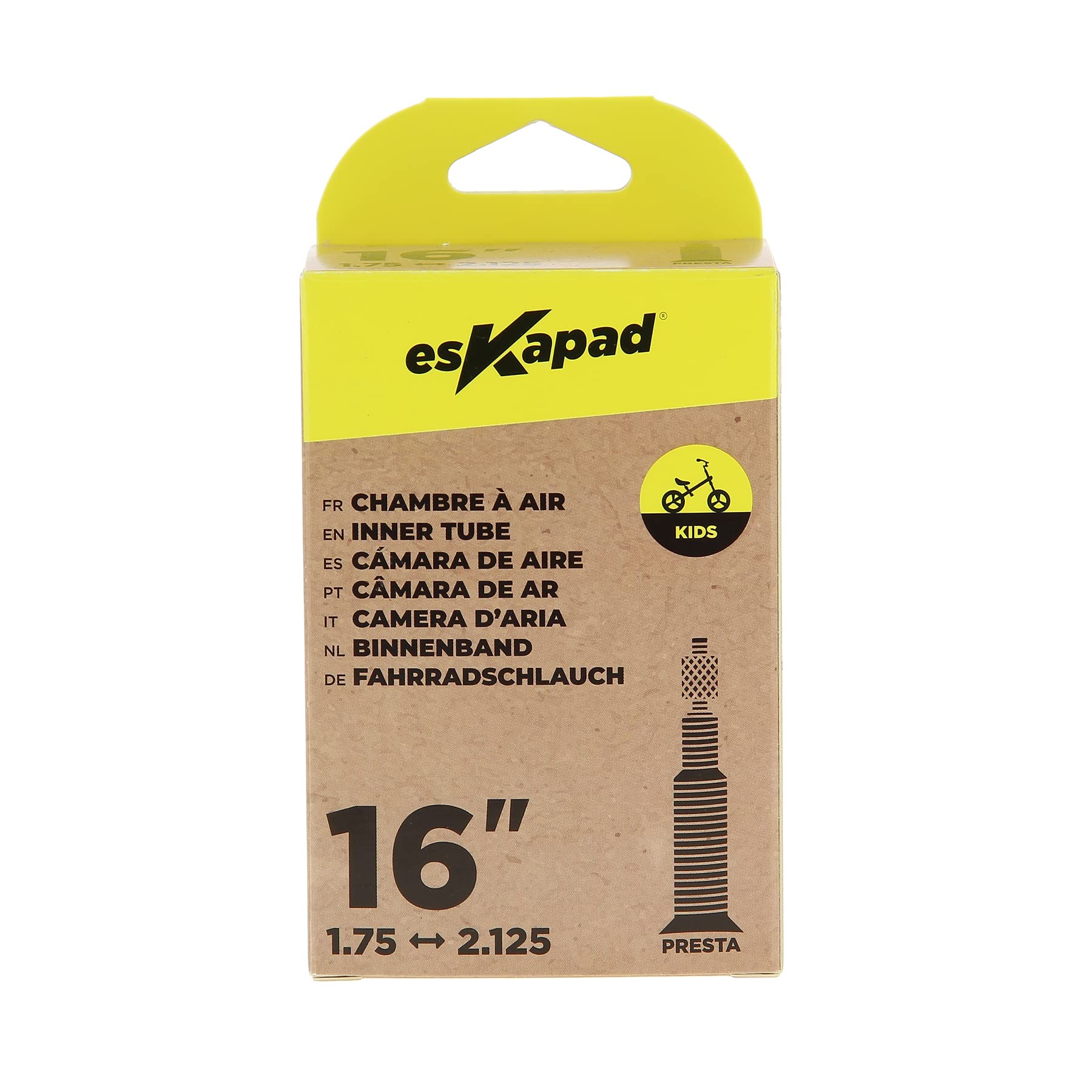 esKapad Inner Tube 16 Inches x 1.75 to 2.125 mm Presta Valve, Unisex-Youth, Black, 16 pouces x1,75 à 2,125 - Image 2