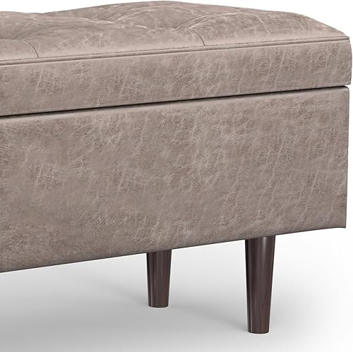 Miniatura 43 de SIMPLIHOME Shay - Otomana rectangular moderna de mediados de siglo de 48 pulgadas de ancho en piel sintética vegana envejecida, color marrón, Sillín