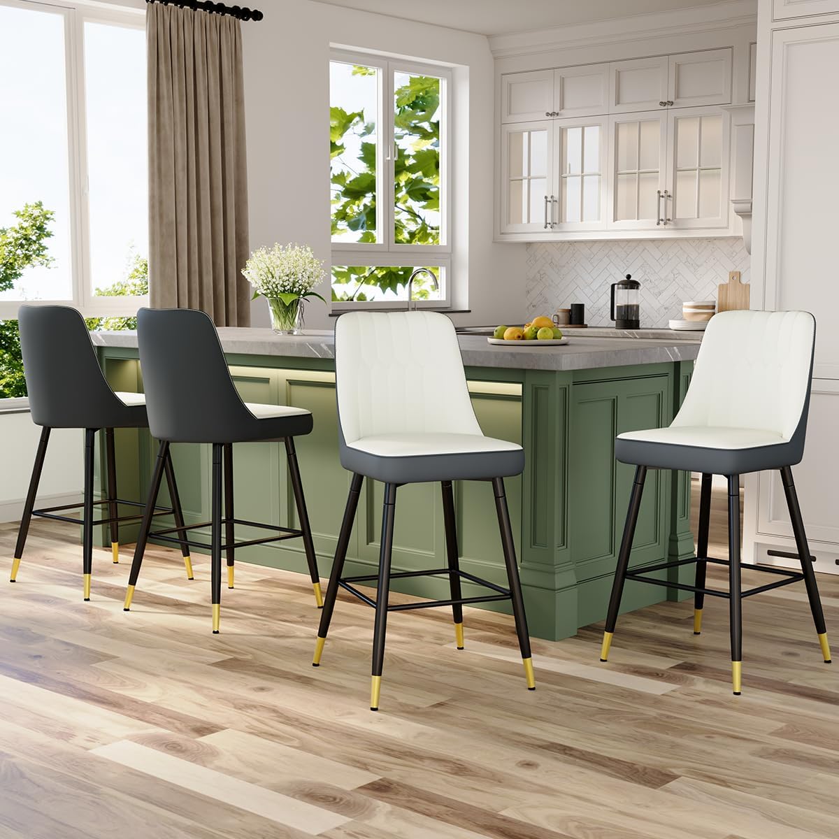27" Bar Stools Set of 4 - Counter Height Bar Stools Set of 4,Faux Leather Kitchen Island Stools with Sturdy Chrome Metal Leg,Counter Height Stools with Backs,Easy to Assemble
