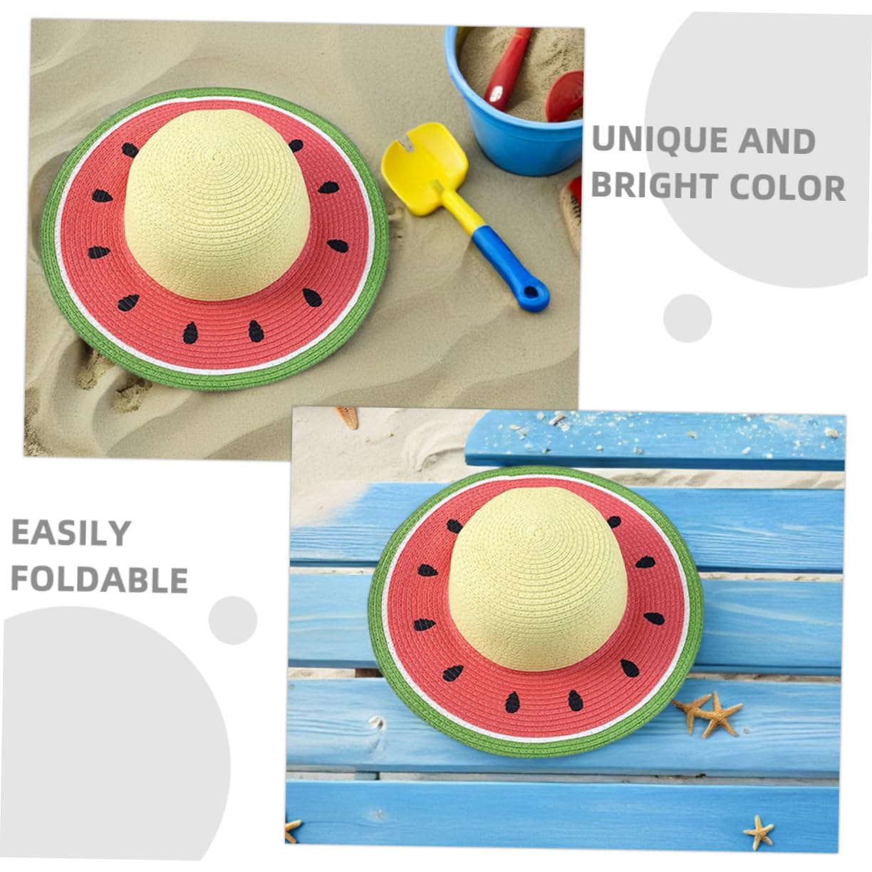 Hemobllo Sombrero Plegable y Transpirable ala Ancha Diseño de Sandía para Niña de Paja y Protección Solar Adecuado para Verano, Playa, Senderismo para Niños