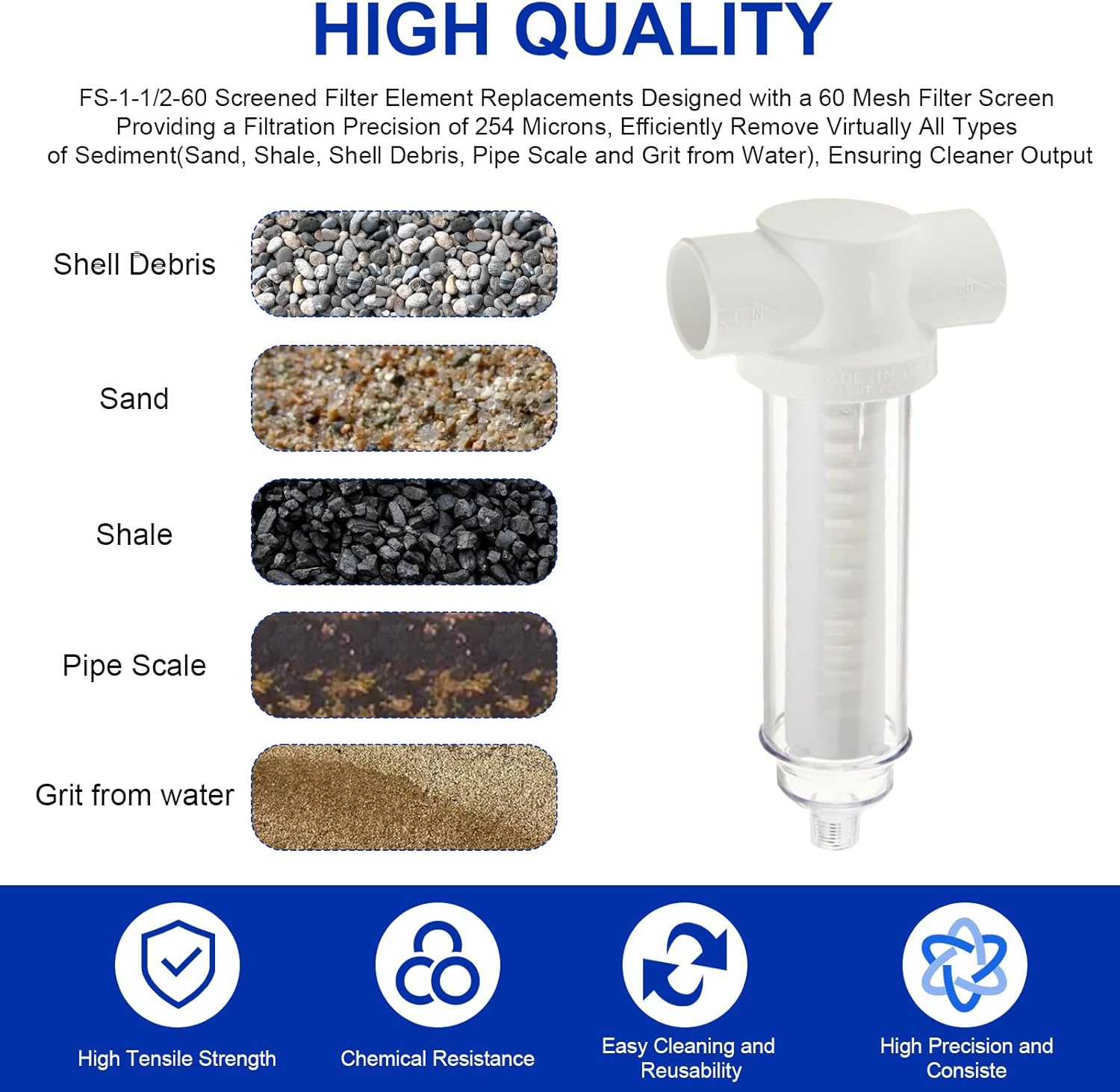 1-1/2" 60 Mesh Spin-Down Replacement Filter Screen for Rusco & Vu-Flow Filtration System, Fs-1-1/2-60 Spin Down Sediment Sprinkler Water Filter for Irrigation Drinking Water Agriculture & Industrial