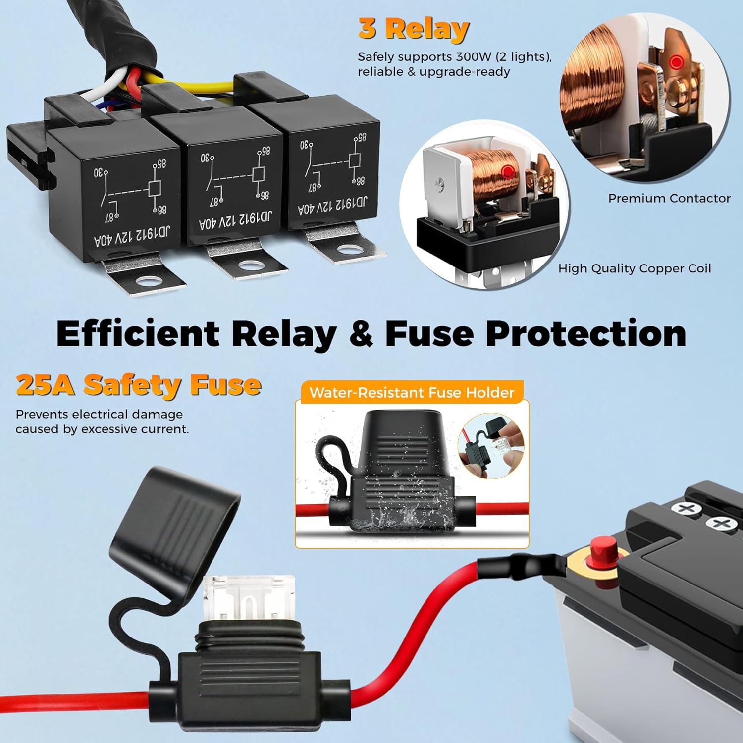 2 Leads Wiring Harness Kit, 12V Plug & Play 4-Pin DT Wiring Harness with 3-Button Switch & Relay Blade Fuse for Truck SUV ATV Off-Road LED Light Pods & Light Bars