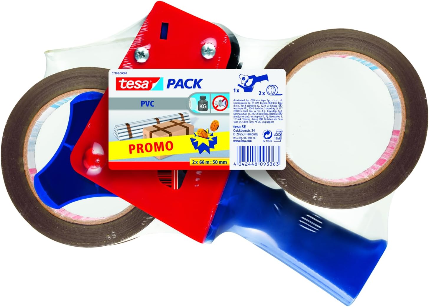 tesapack Ultra Strong and Tape Dispenser in a Set with 2 Extra Tear-Resistant PVC Adhesive Tapes - Brown - 66 m x 50 mm