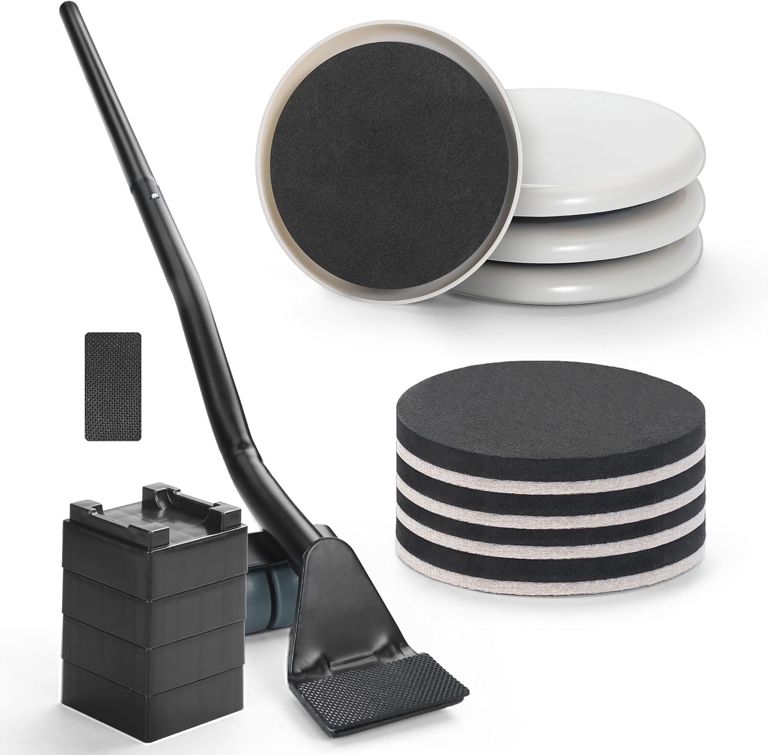 Furniture Sliders for Hardwood Floors and Carpet, 12PCS 4-in-1 Furniture Movers Kit with Pry Bar, 4 Plastic Sliders, 4 Felt Sliders, 3 Riser Pads, Appliance Slider for Heavy Furniture