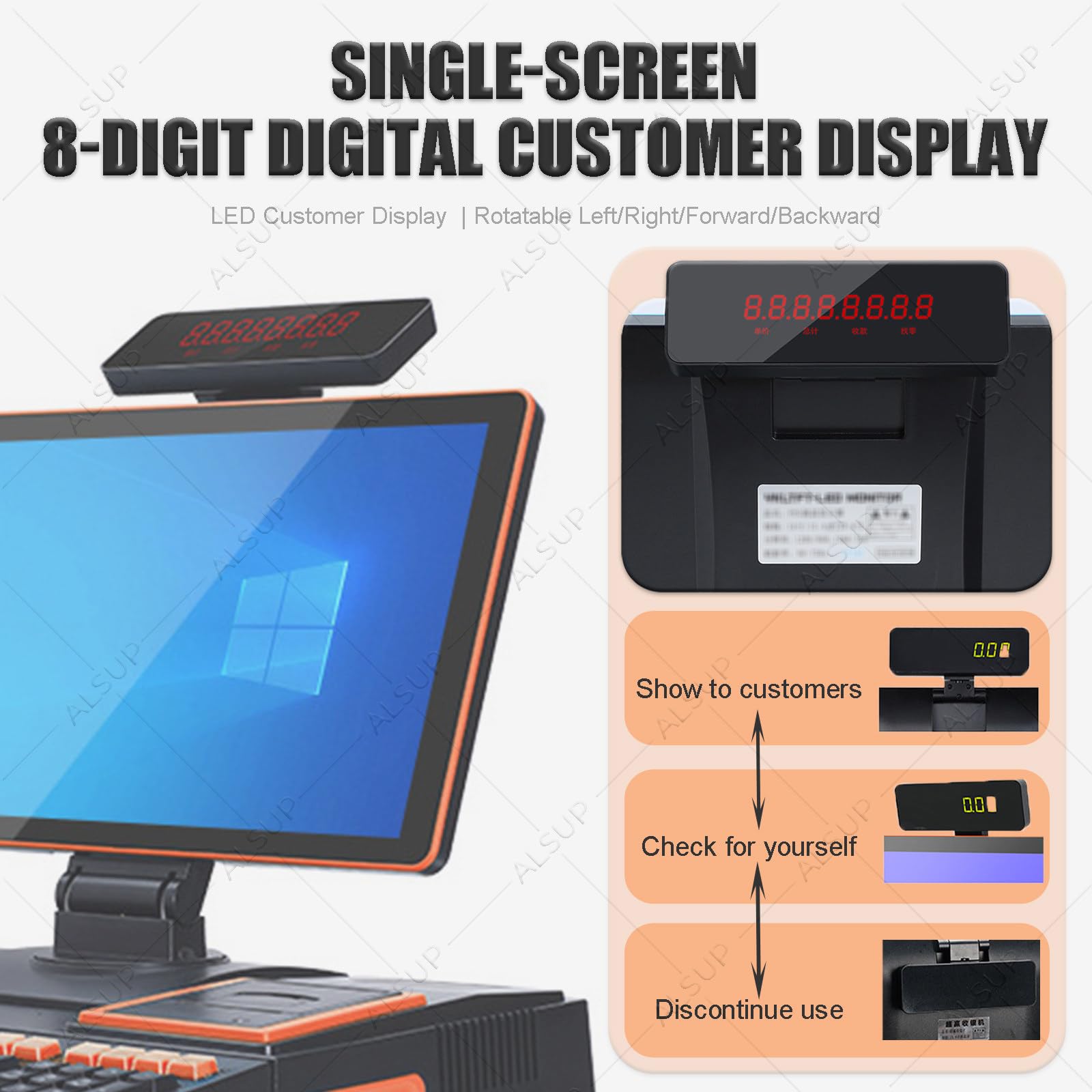 Terminal TPV para Comercio Minorista, Caja Registradora Todo en Uno con Pantalla Táctil, Cajón Portamonedas, Impresora 58mm y Escáner de Código de Barras Orange-8+256GB