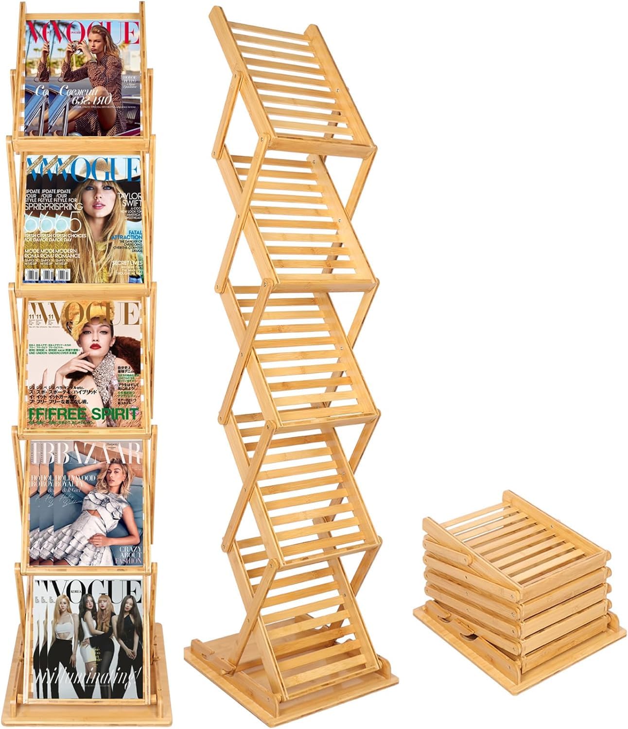 Prospektständer Faltbar Zeitschriftenständer Bodenständer Broschüren-Präsentationsständer, Bambus-prospekthalter a4, Literaturständer Katalogständer für Heim, Büro, Messe,Ausstellungen
