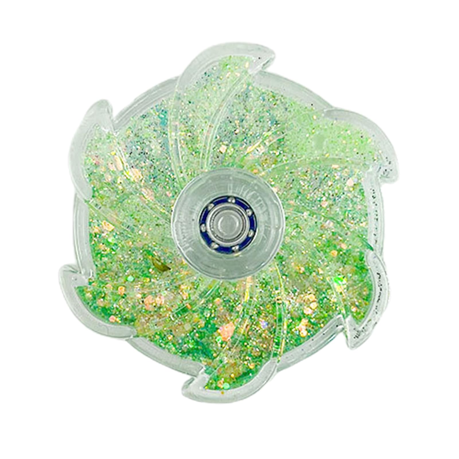 Boredom Eliminator Spinner Kids Fidget Flower Toy Glitter Quicksand Filled Stress Relief Finger Flexibility Training Spinning Top Fingertip Gyro for Green