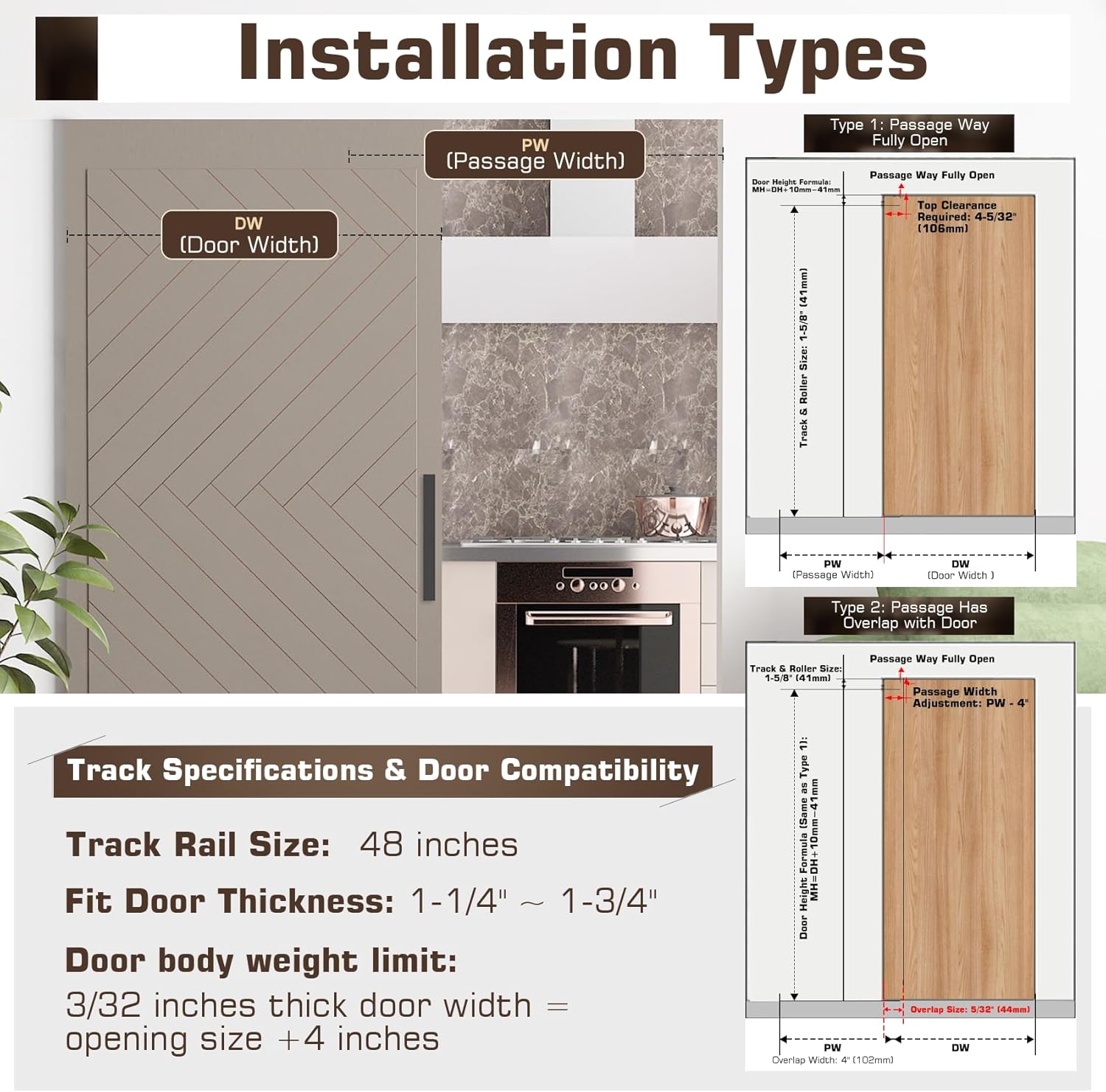 48" concealed sliding barn door hardware kit with soft-close mechanism for 40"-44" doors- wall mount no-floor aluminum track for interior wooden doors hidden barn door hardware kit (door not included) 48'' hardware kit for 40''-44'' door(no door)