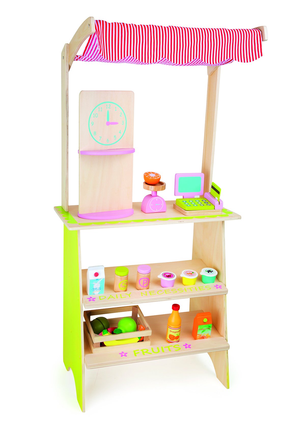 small foot Verkaufsstand aus Holz inkl. umfassendem Zubehör wie Kasse und Waage, Rollenspielzeug ab 3 Jahren, Art. 10314