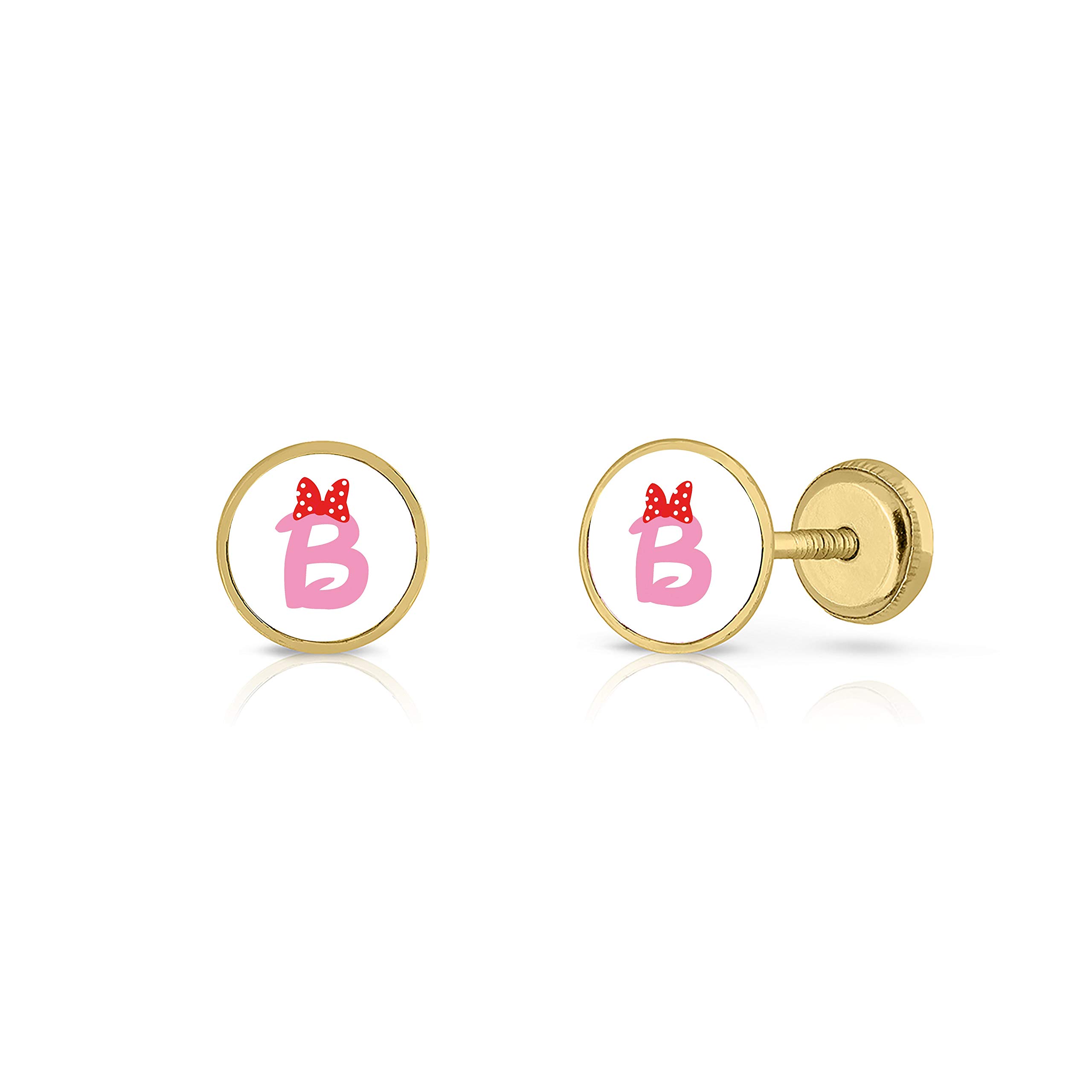 Pendientes Oro de Ley Certificado/Niña/Mujer. Diseño Letra Inicial. Cierre de seguridad a rosca. Medida 7 mm. (4-4955-7-C)
