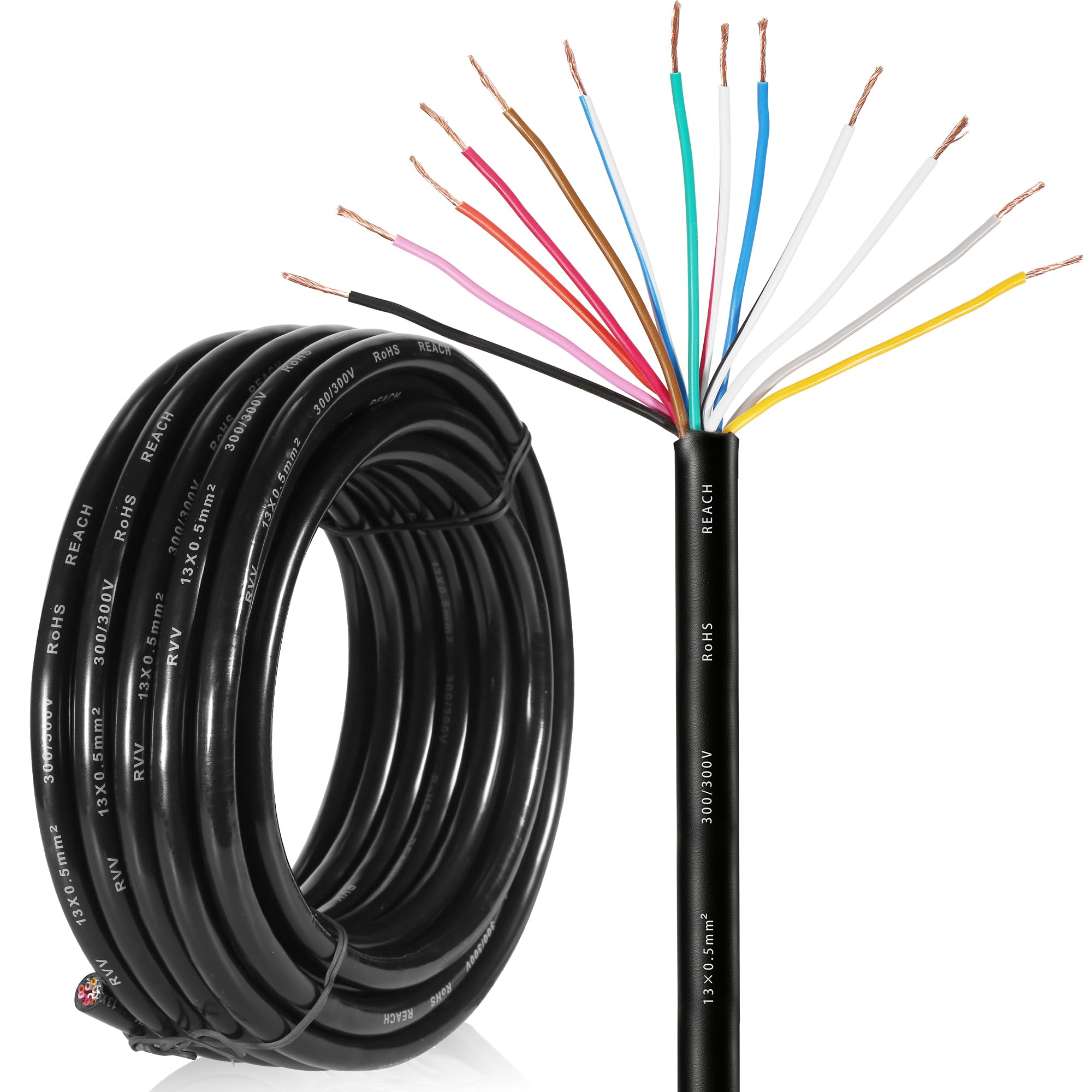 Cable de 13 Pines para Remolque 15M, Cable de 13núcleos Enchufe de Remolque,Cable Pilotos Remolque 13 Polos 12V 24V 413V 130V,Cable eléctrico 13 Polos para vehículo(13x0,5 mm²)