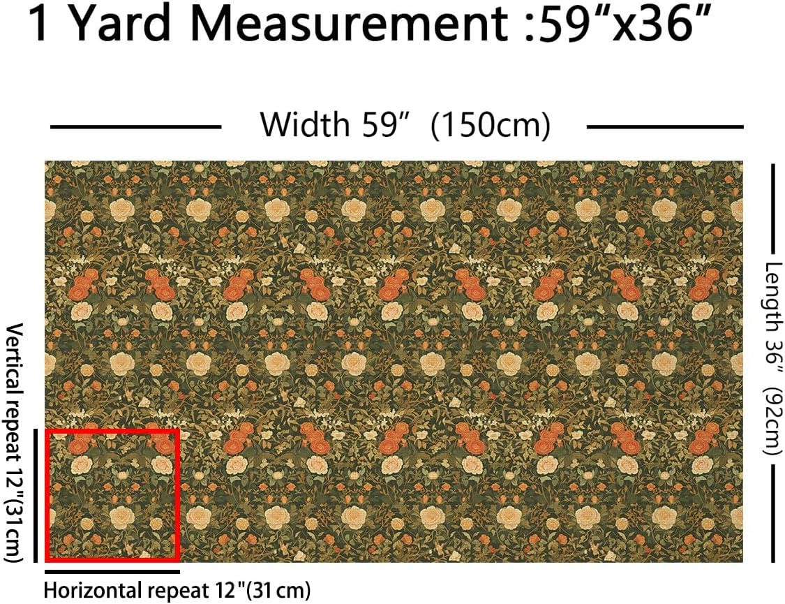 Erosebridal Florals Fabric by The Yard, Leaves Flower Nature Upholstery, Garden Botanical Indoor Outdoor, Spring DIY Waterproof Decorative, Black Orange, 2 Yards