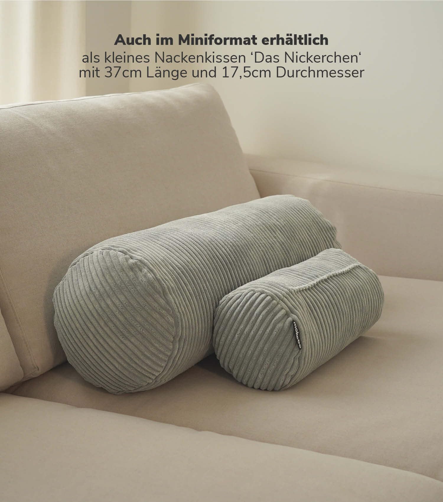 mokebo XXL Nackenrolle mit Cordbezug 'Der Powernap', gemütliche Kissenrolle, Zierkissen oder Dekokissen, auch als Stillkissen, Seitenschläferkissen oder Knierolle in Grau, 25x25x70 (B/H/T in cm)