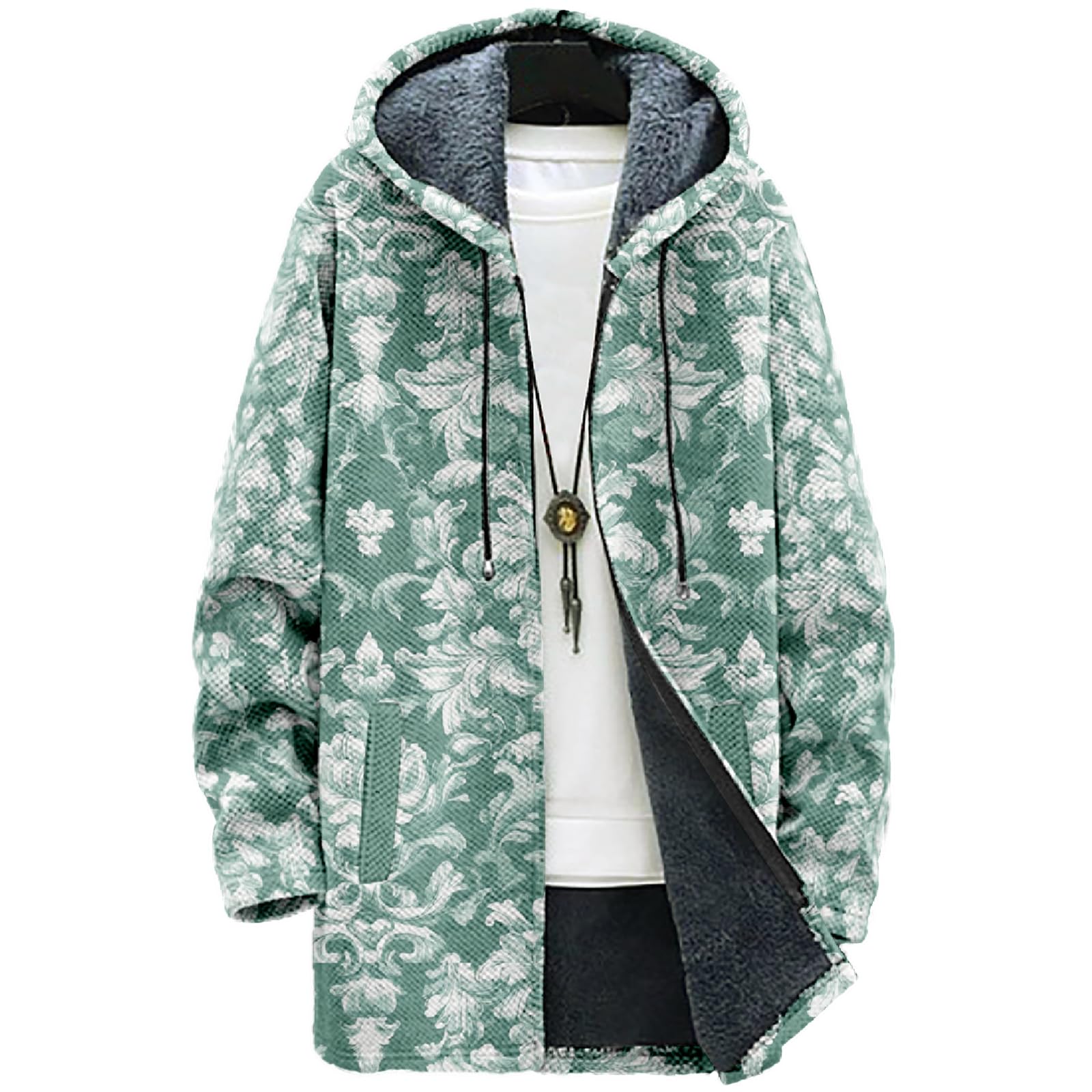 MARSVOVO Cardigans for Men Western Fleece Jacket Warm Fleece Fall Winter Casual Zipper Hooded Neck Coat with Pockets