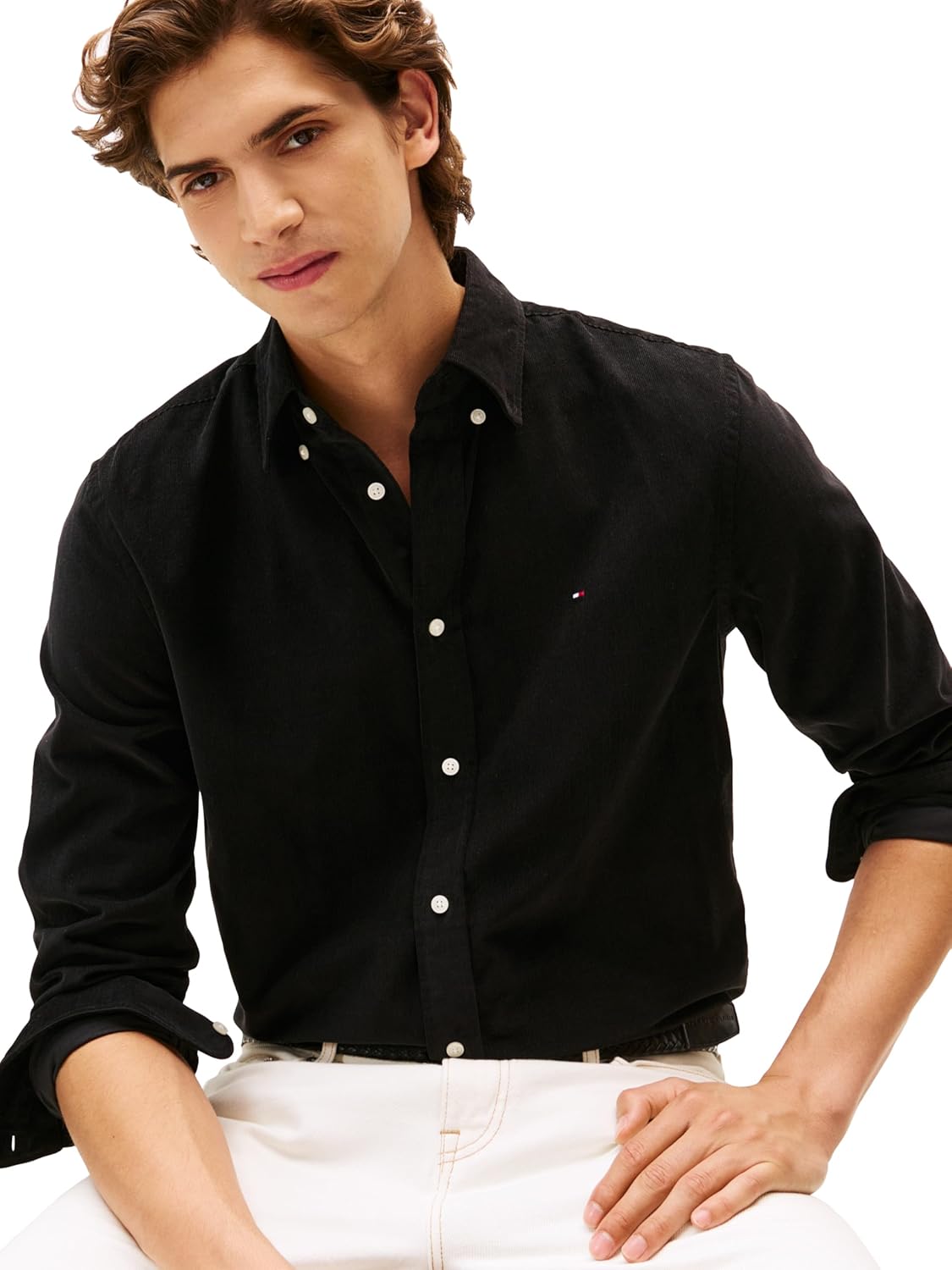 Tommy Hilfiger Mens Long Sleeve Corduroy Shirts in Regular Fit, Men's Button Down Shirt - Image 2