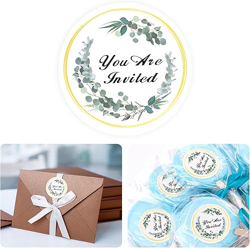 Kigeli 960 sellos de sobres de boda con texto en inglés "You Are Invited", de eucalipto, para baby showers, para fiestas de bienvenida a fiestas