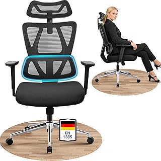 MELOKEA ReliefBack Bürostuhl Ergonomisch 150 kg, Höhenverstellbare Lendenstütze, 3D-Armlehnen, Federkern-Sitzpolster, 3-Stufen-Verriegelung, Großer Schreibtischstuhl EN1335