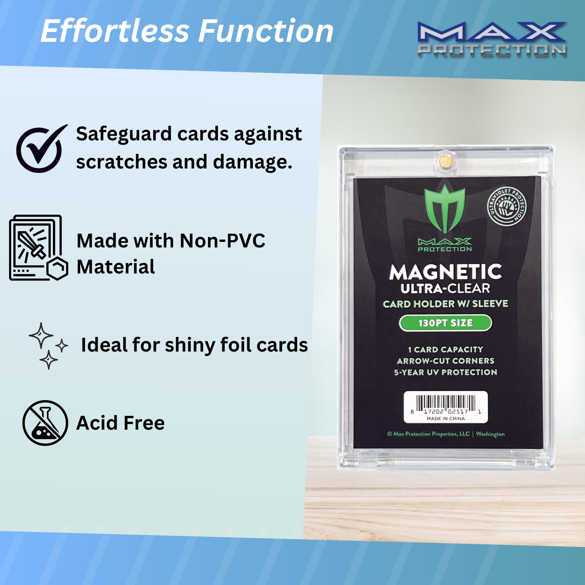Max Protection Porta carte magnetico per carte con buste, confezione da 10 custodie ultra trasparenti da 130 pt, in plastica rigida, protezione UV, adatta a carte collezionabili sportive standard da