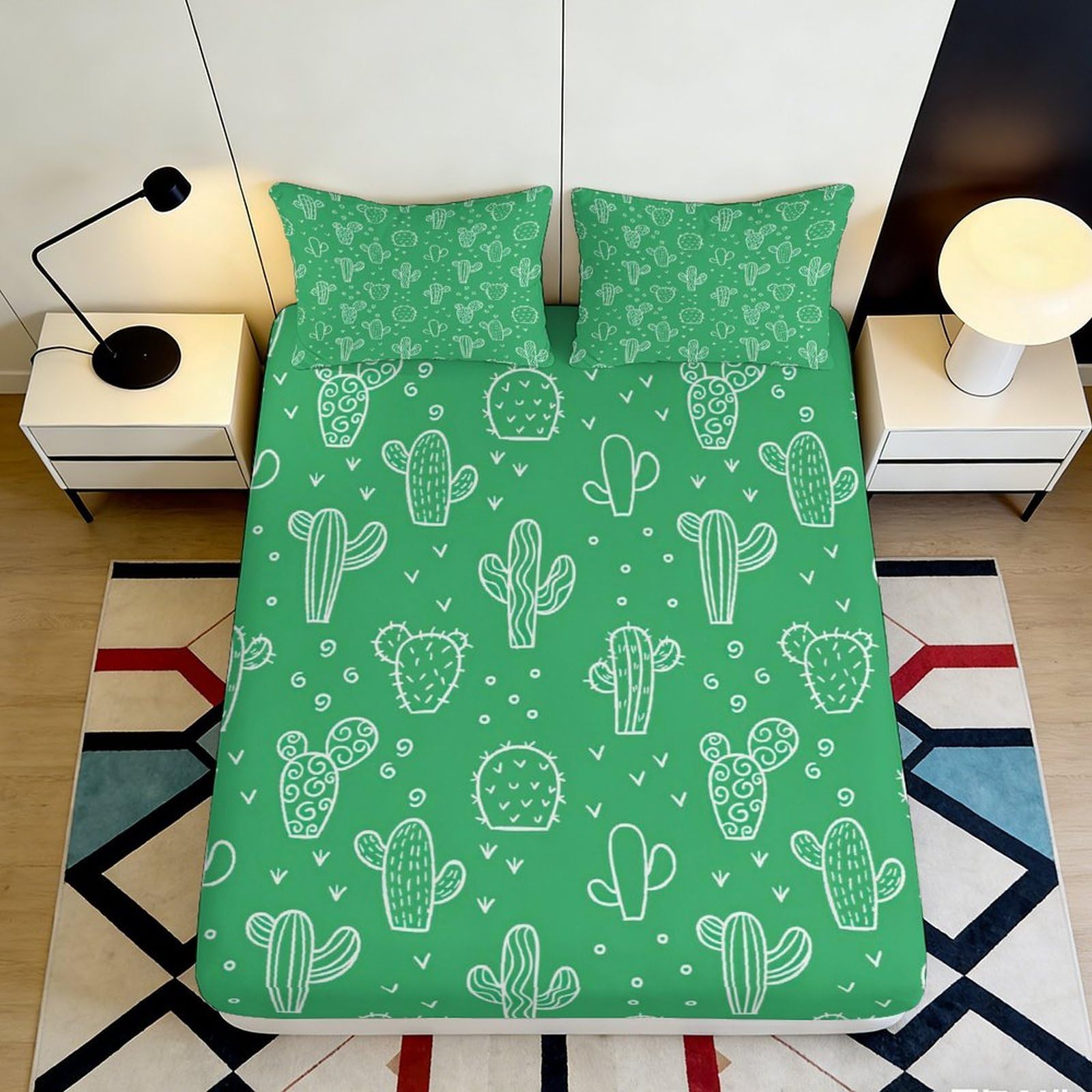 Pnayamiorkfel Style-6 3D Printed Green Cactus Fitted Sheet Microfiber Soft Breathable Abstract Succulent Mattress Cover For Bedroom Dorm Decor 90X200x25cm