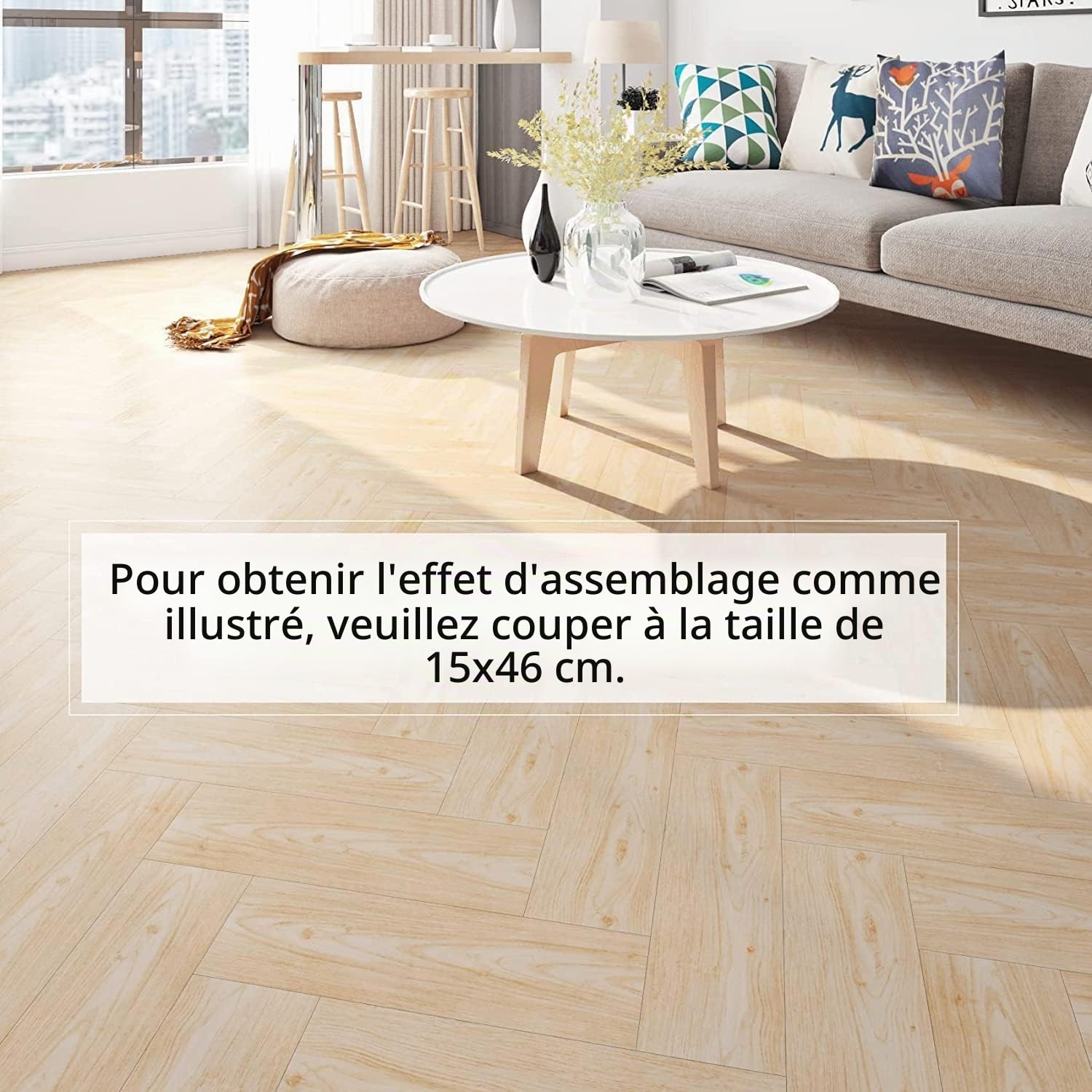 FunStick 90CM×15CM 30 Dalles PVC Sol Bois Beige Lino Sols Rouleau Adhesif Bois Carrelage Adhesif Mural Cuisine Beige Imperméable Autocollant Sol Vinyle Dalle PVC Adhesif Murale Salon Corridor