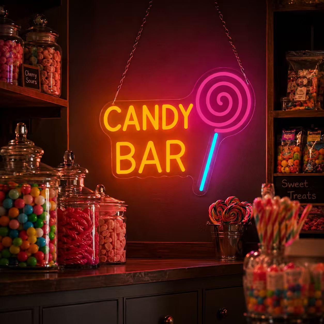 Cartel de neón Candy Bar LED, decoración para cumpleaños y bodas