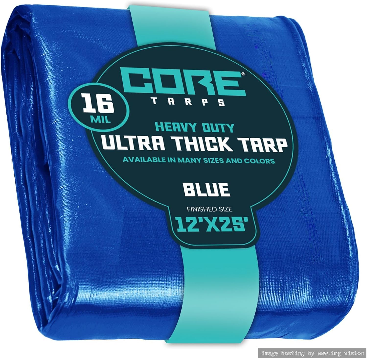 Core Tarps Extra Heavy Duty 16 Mil Tarp Cover, Waterproof, UV Resistant, Rip and Tear Proof, Poly Tarpaulin with Reinforced Edges for Roof, Camping, Patio, Pool, Boat (Blue 12 X 25)