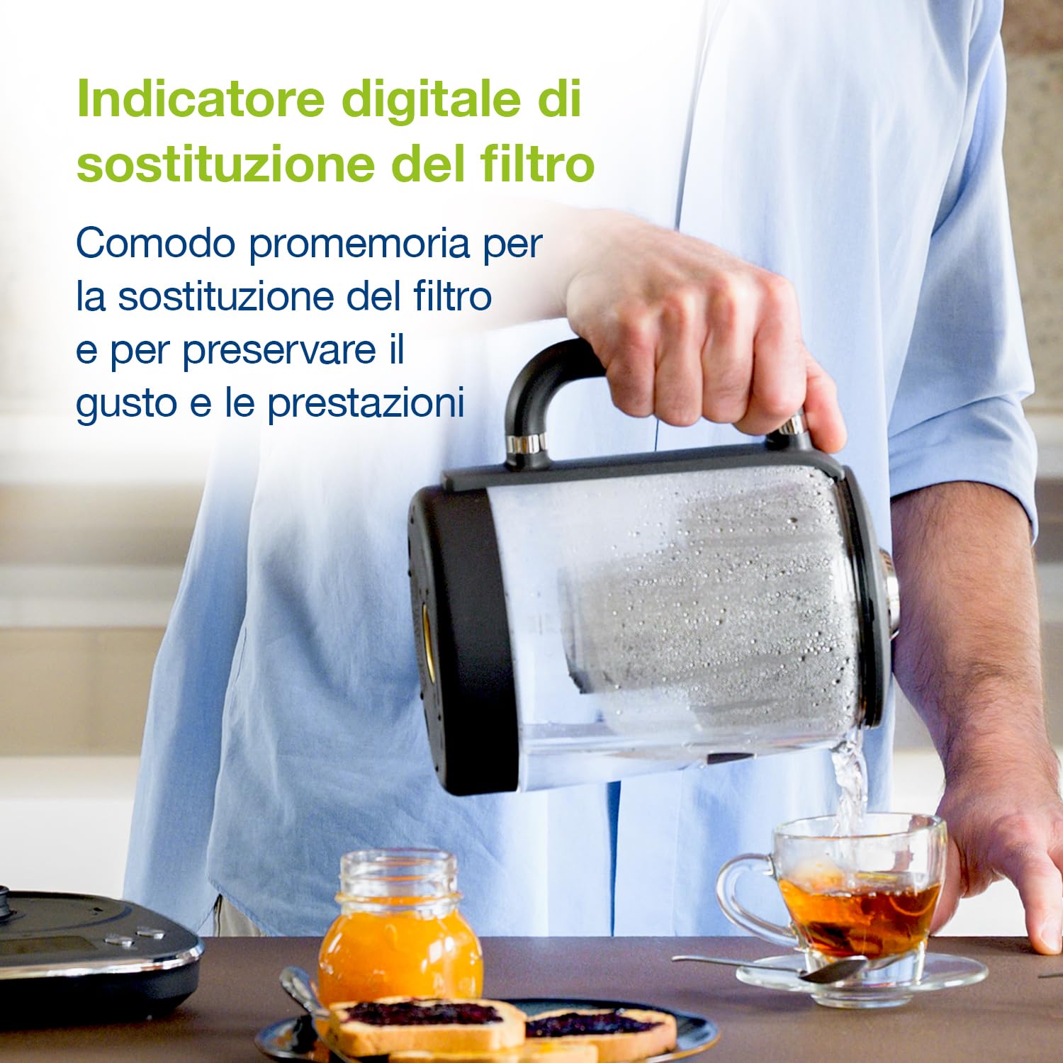 LAICA ISEO Bollitore Elettrico Filtro, Capacità 1,5L con Livelli di Temperatura Variabili + 1 Cartuccia Filtro Acqua Bi-flux® per Tè e Caffè, 2.5kw - Vetro, Nero