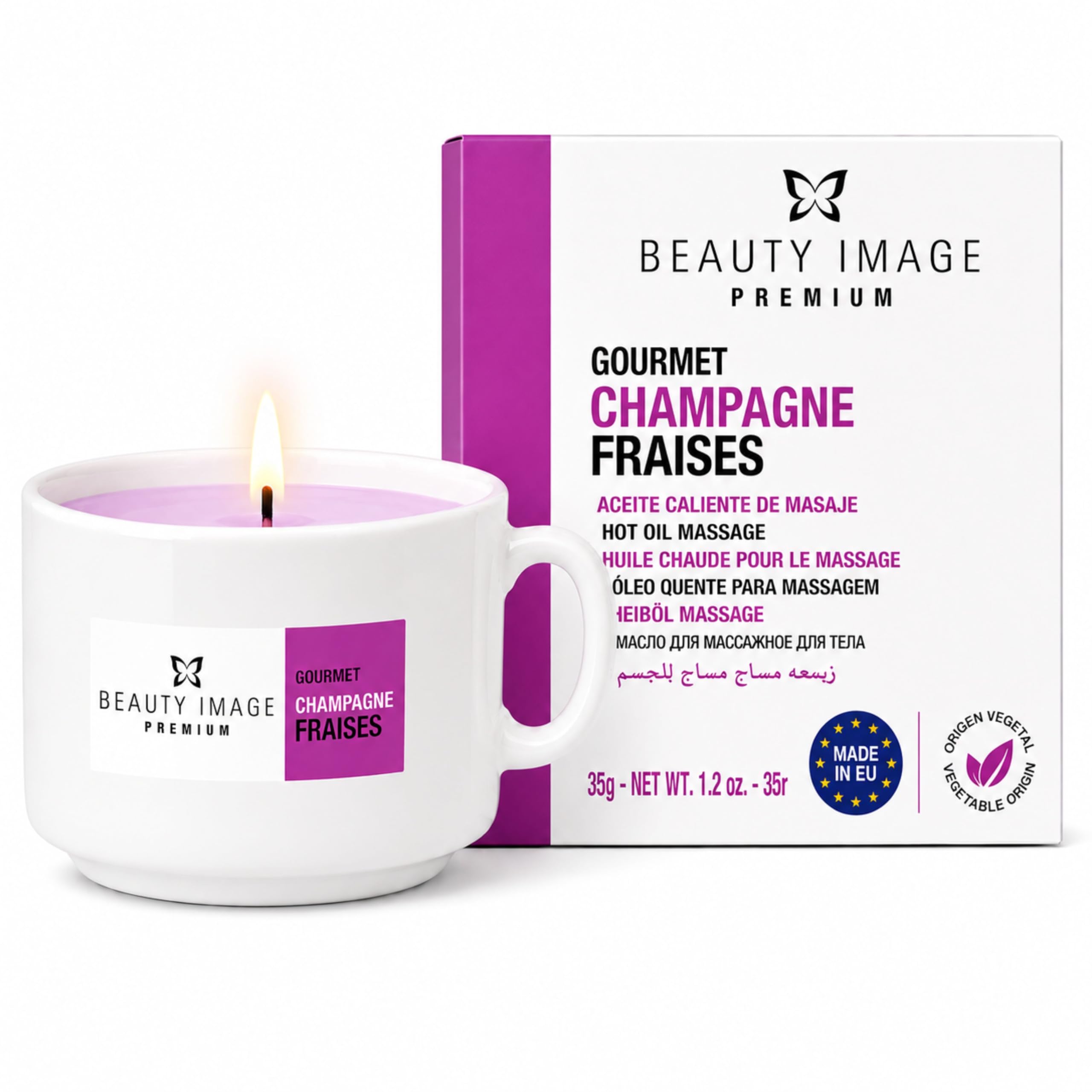Beauty Image Strawberry Champagne Hot Oil Body Massage Candle, Pink