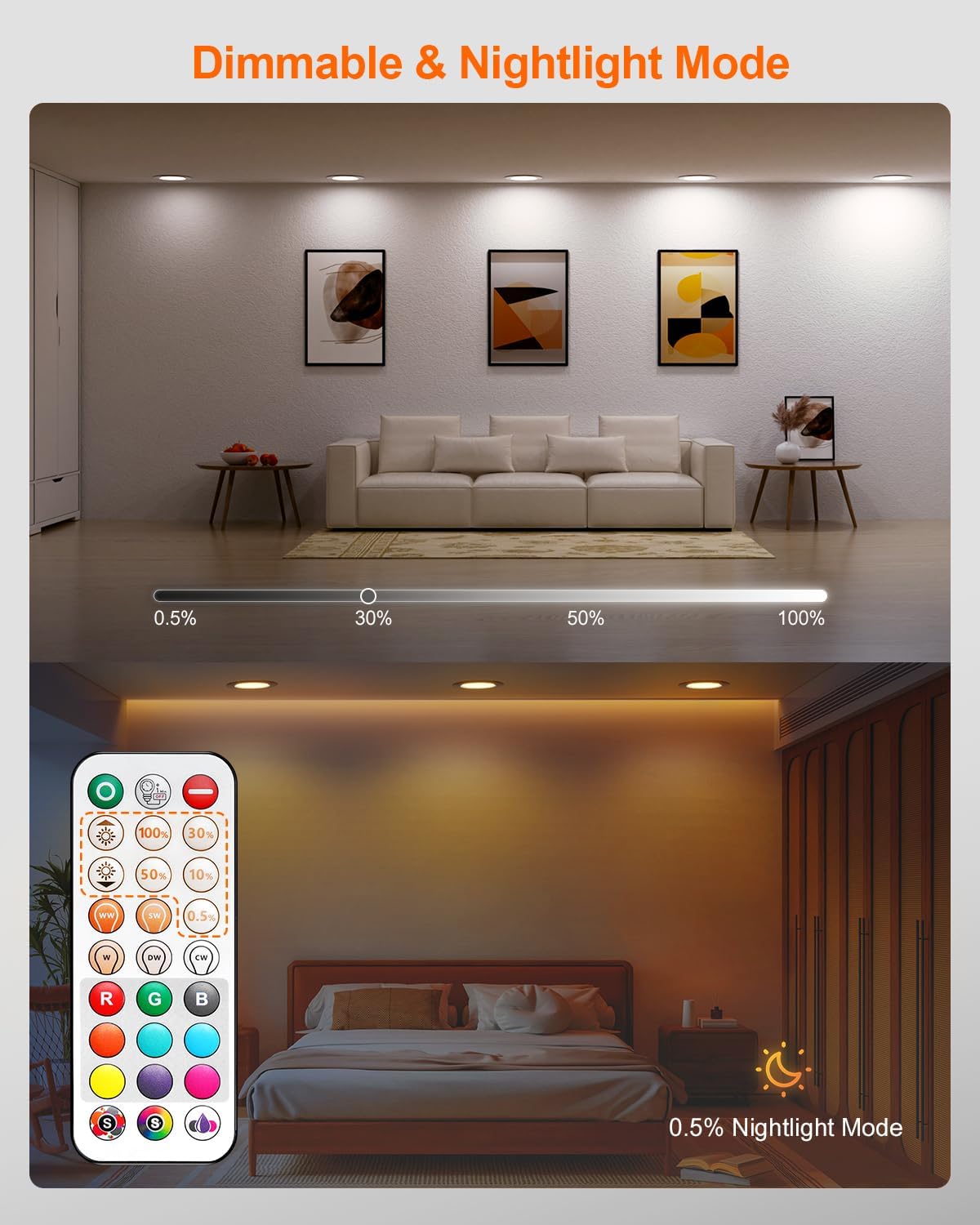 DUSKTEC LED Recessed Lighting 6 Inch - RGBCW Color Changing 13W LED Can Lights with Remote Control Retrofit Recessed Lights 1050 Lumen Dimmable Recess Light for Home Can Light for Ceiling 12 Pack