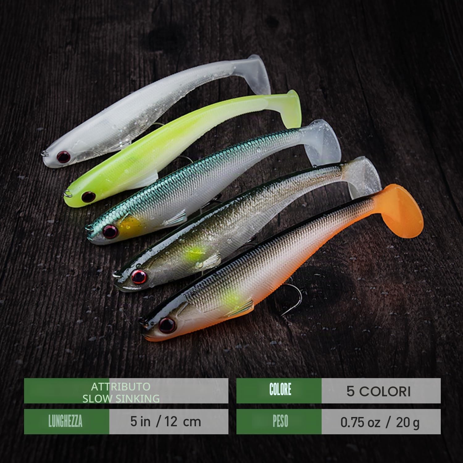 TRUSCEND Esche da Pesca in Plastica Morbida per Bass, Esche da Nuoto con coda a Paletta per Acqua Dolce e Acqua Salata, Esche da Pesca con Testa a Giga, Trote e Crappie, Regalo da Pesca per Uomini
