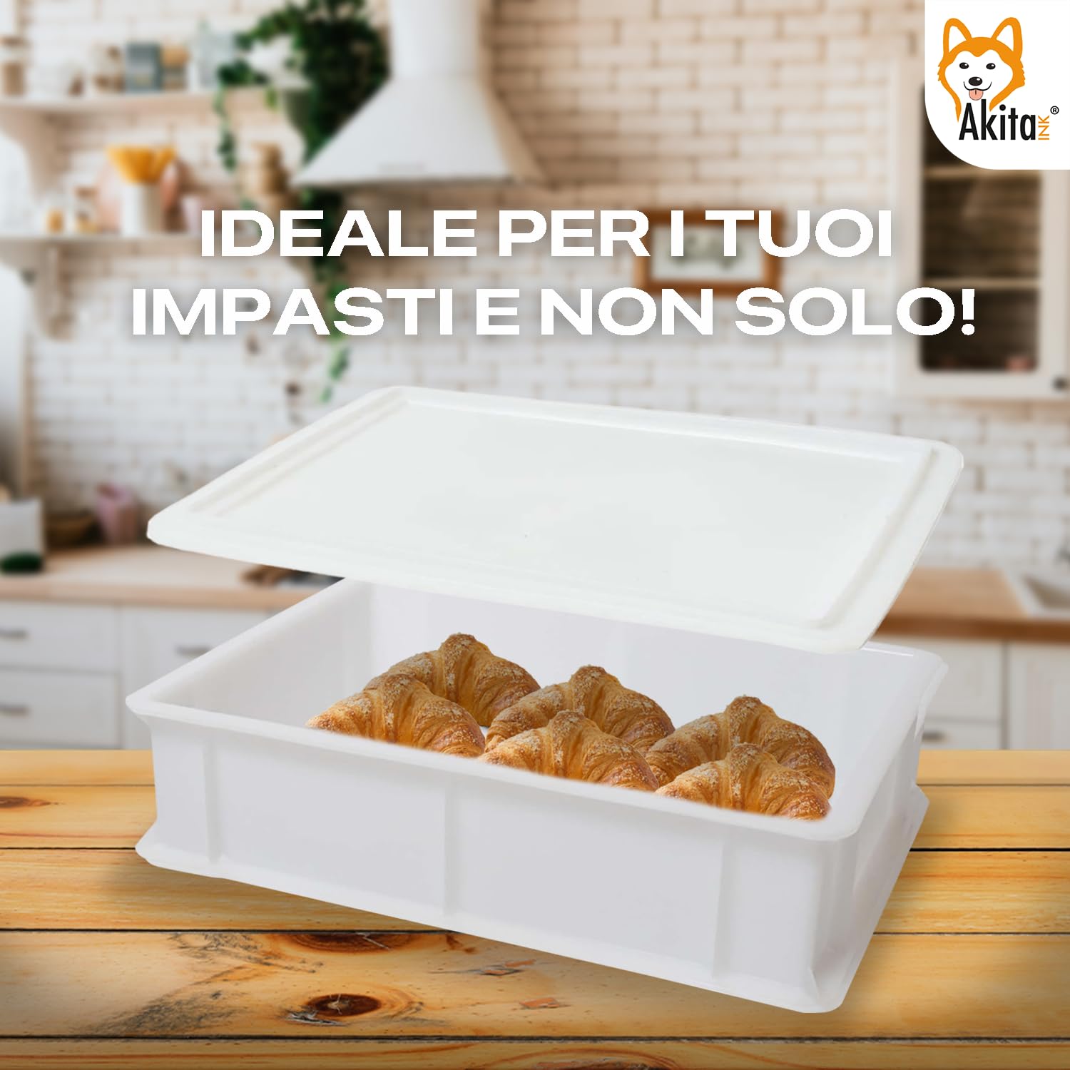 AKITAInk Portapane con Coperchio | Contenitore per Lievitazione e Conservazione Impasto, Plastica Lavabile in Lavastoviglie, 30x40x10 cm – Ideale per Pane e Pizza