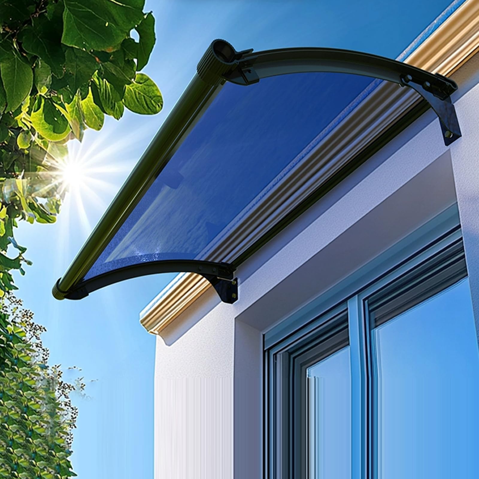 GJMSSMY Canopy for Doors & Windows, Impact-Resistant Entry Awning (300 Kg), Rain-Resistant Window Awnings, Available in 5 Colors (120x150cm/47 x59, Blue)