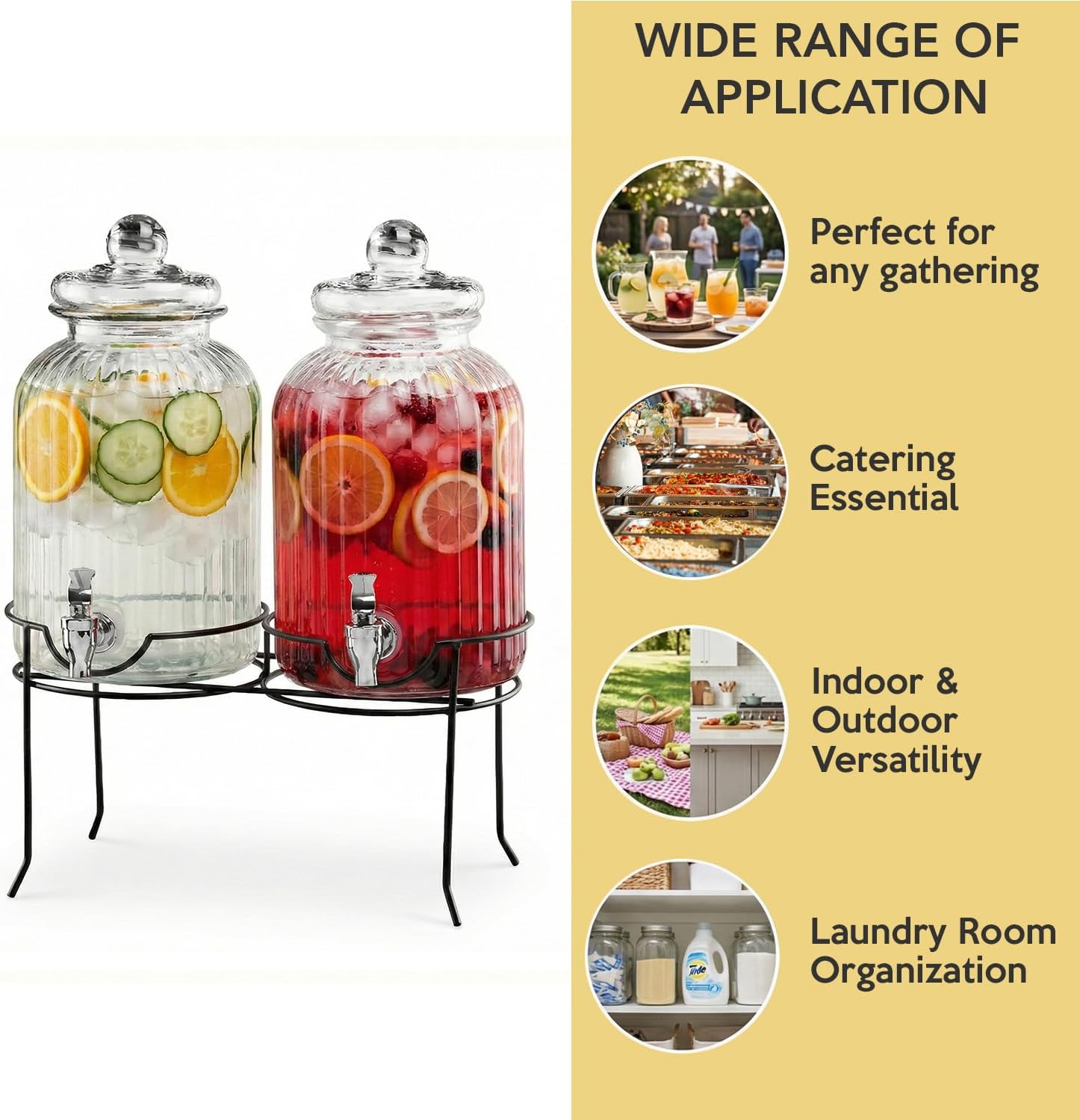 Style Setter Canyon Glass Beverage Dispenser with Stand Set of 2-1.3 Gallon Drink Dispenser with Stand & Spigot - Leak-Proof Lemonade Dispenser - Punch Dispenser for Parties, Weddings, Birthdays - Image 6